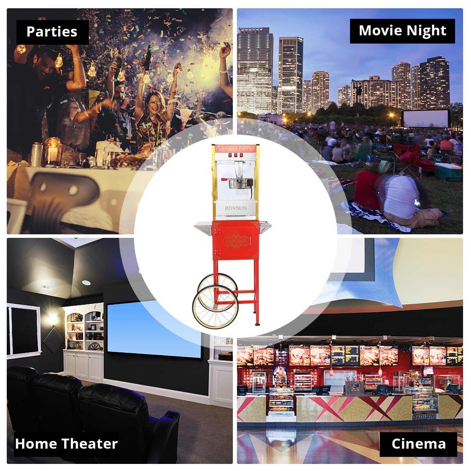 ROVSUN 8 oz Red Popcorn Machine with Cart