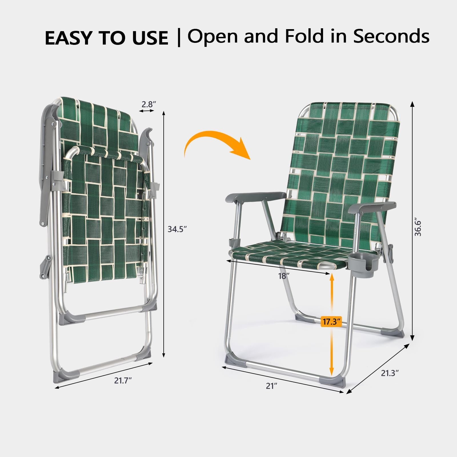 Portable Outdoor Folding Camping Beach Chair Set with Cup Holder Green