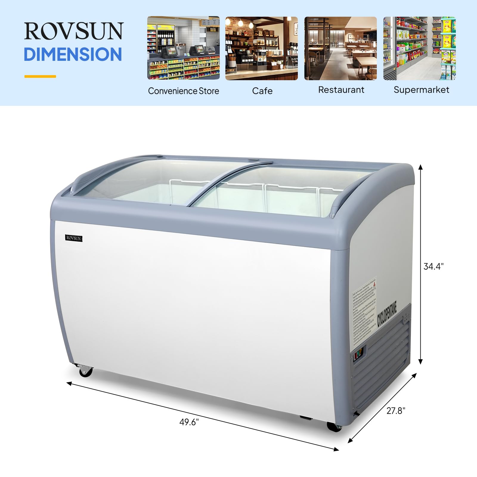 ROVSUN 50" 12.7 Cu.Ft. 260W 110V Commercial Ice Cream Freezer