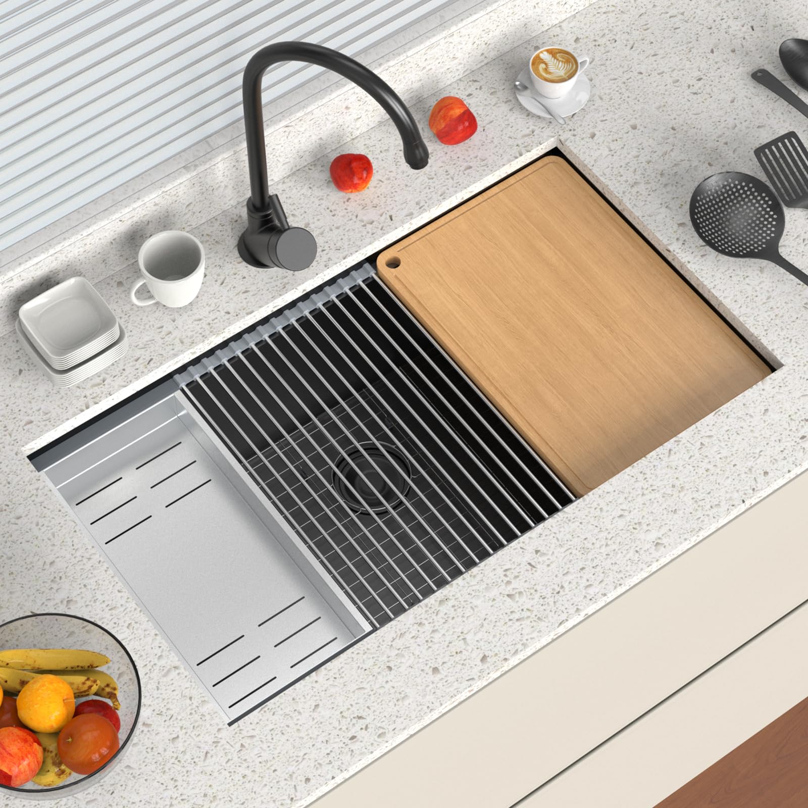 ROVSUN 33" x 19" Undermount Stainless Steel Sink for Kitchen Black