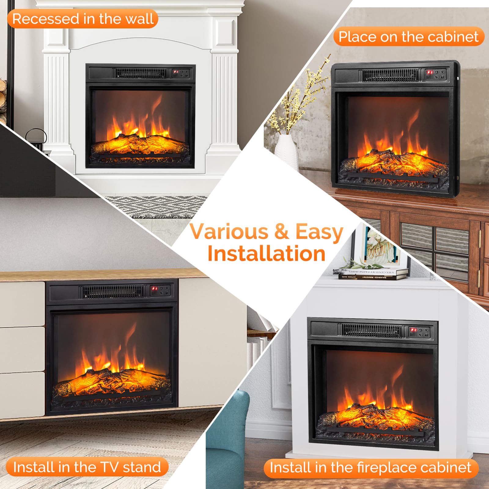 ROVSUN 18'' High 1400W 120V Electric Fireplace Inserts with APP & Remote