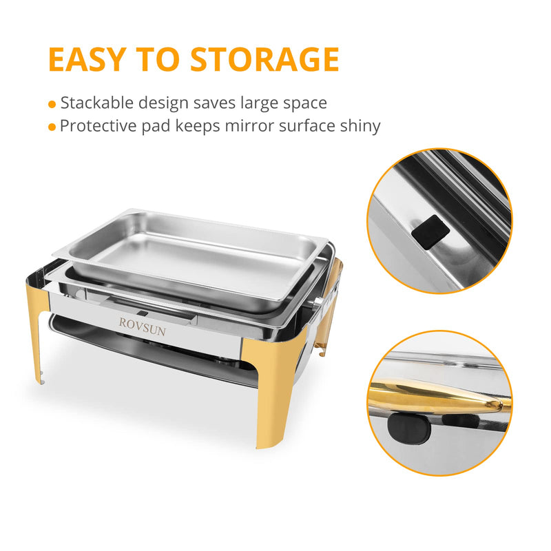 ROVSUN 9 QT Rectangle Roll Top Stainless Steel Chafing Dish Buffet Set with Full Size Pan