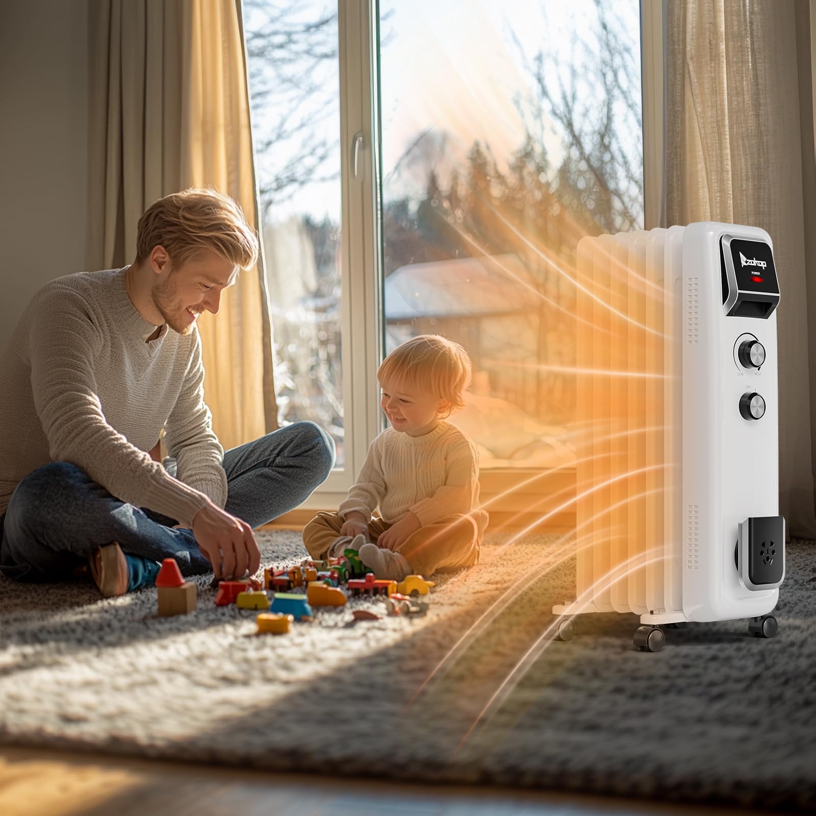 ROVSUN 1500W 120V Oil Filled Radiator Heater with Remote & APP White