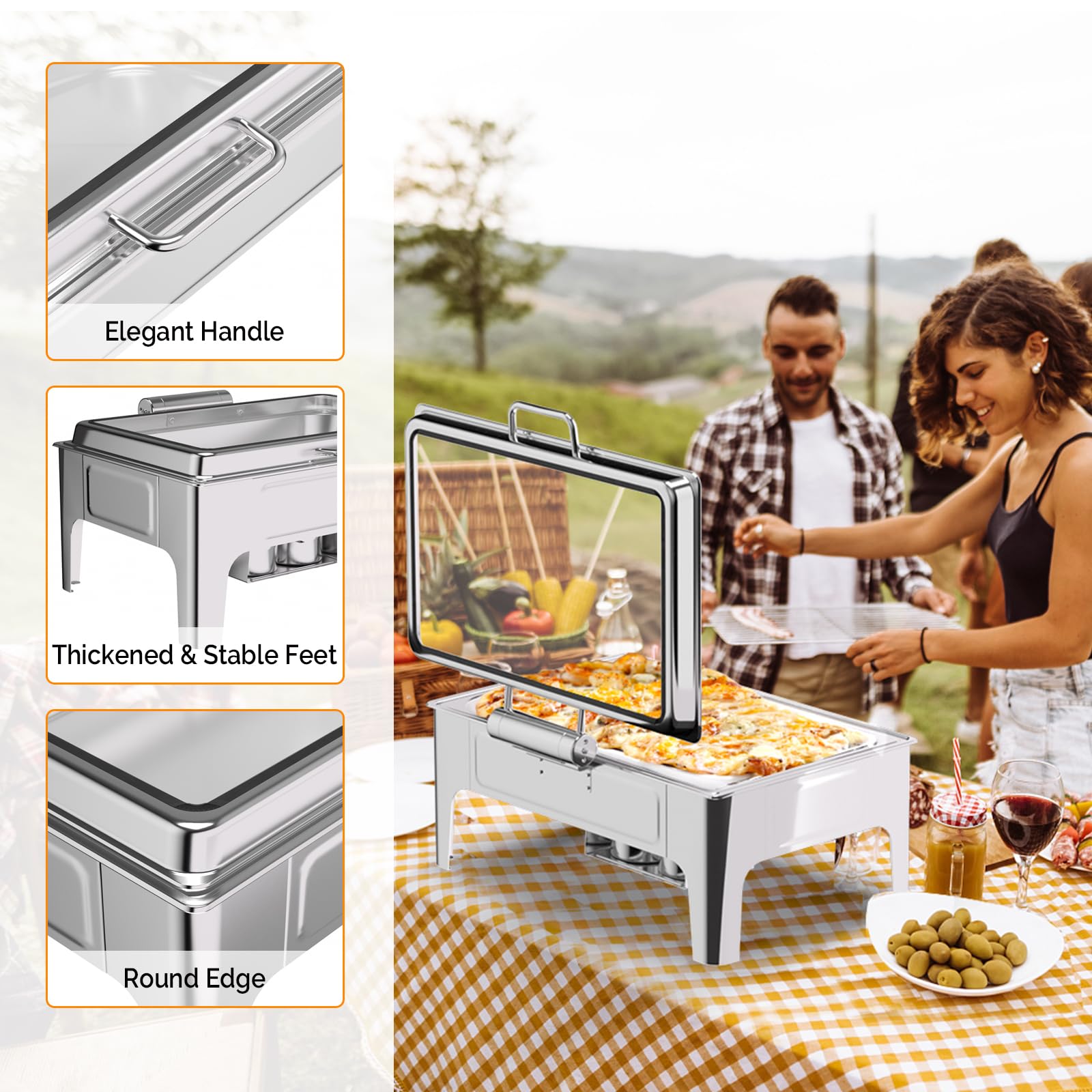 ROVSUN 9 QT Rectangle Silver Chafing Dish Buffet Set with Serving Tong