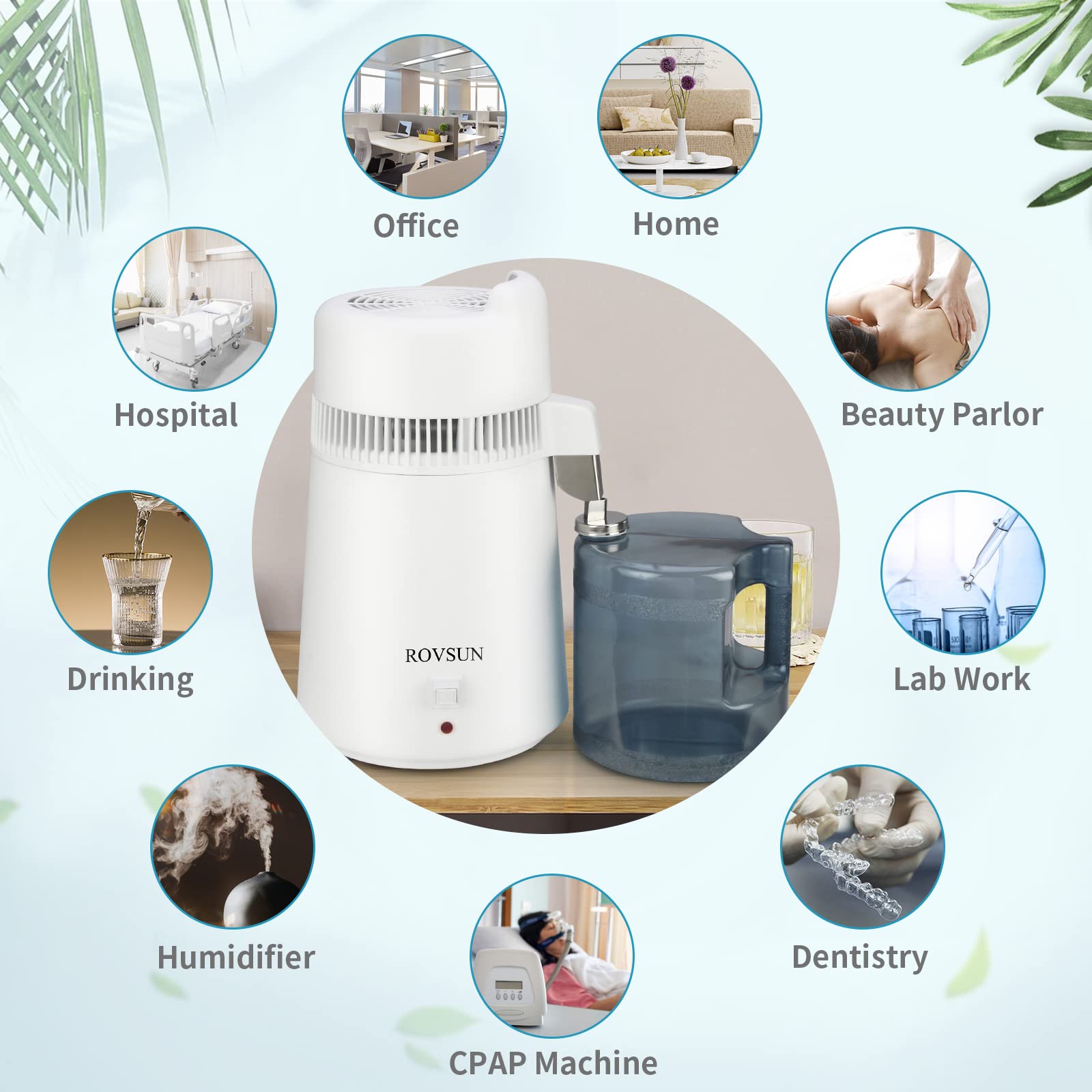 ROVSUN 1.6 Gal 900W 110V Water Distiller Countertop White