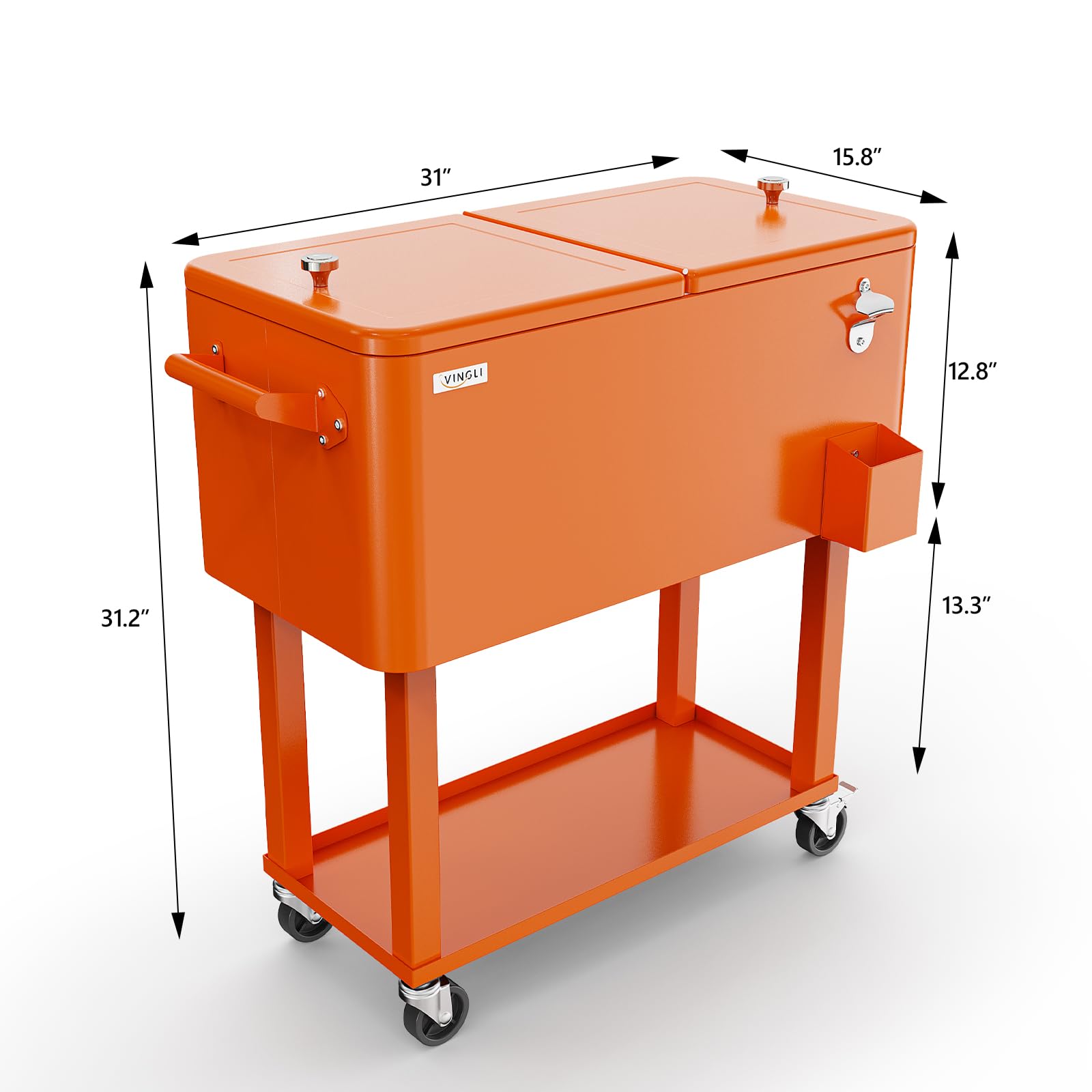 80 Quart Portable Outdoor Patio Rolling Cooler Cart Orange