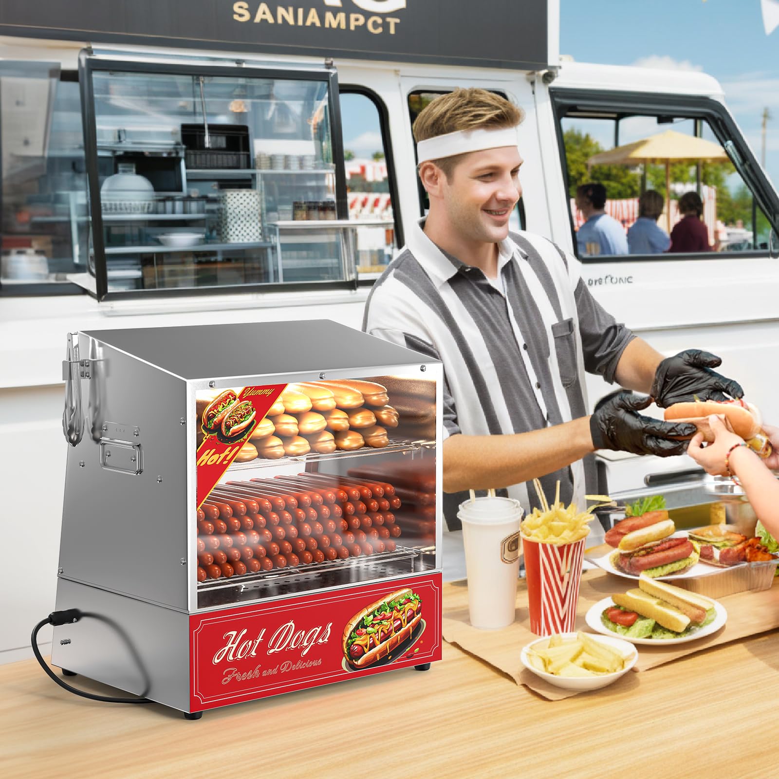 ROVSUN 32 QT 500W 110V 175 Hot Dogs / 40 Buns Pre-Cooked Hot Dog Steamer