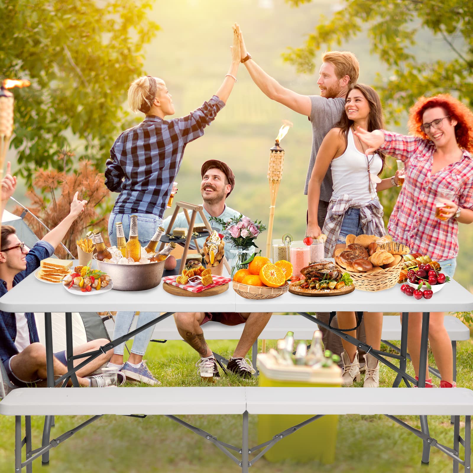 6 Feet Plastic Folding Bench Outdoor Picnic Party Seat White