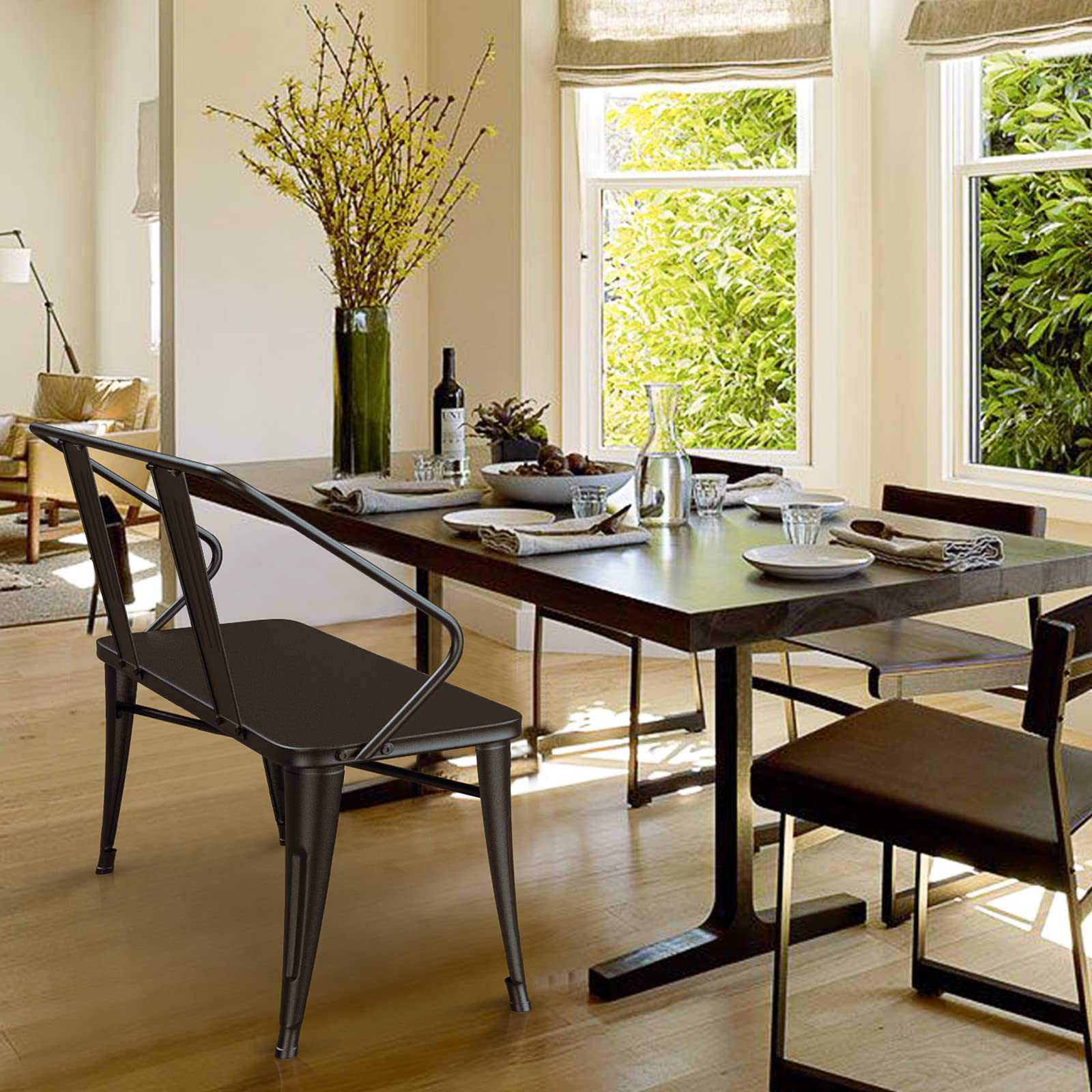 45" Outdoor Bench Metal Black