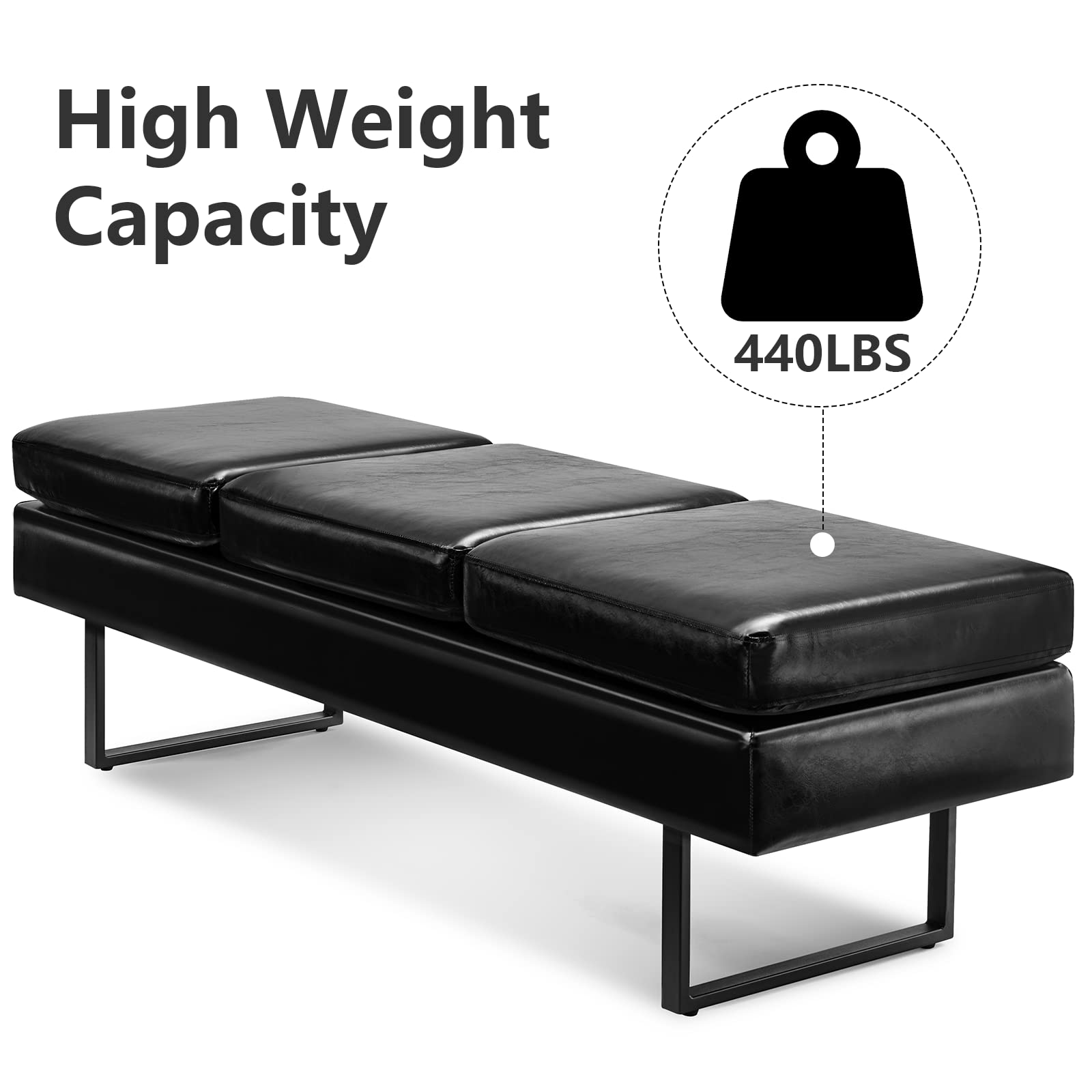 59.5" Waiting Chair Bench Seating Faux Leather Black