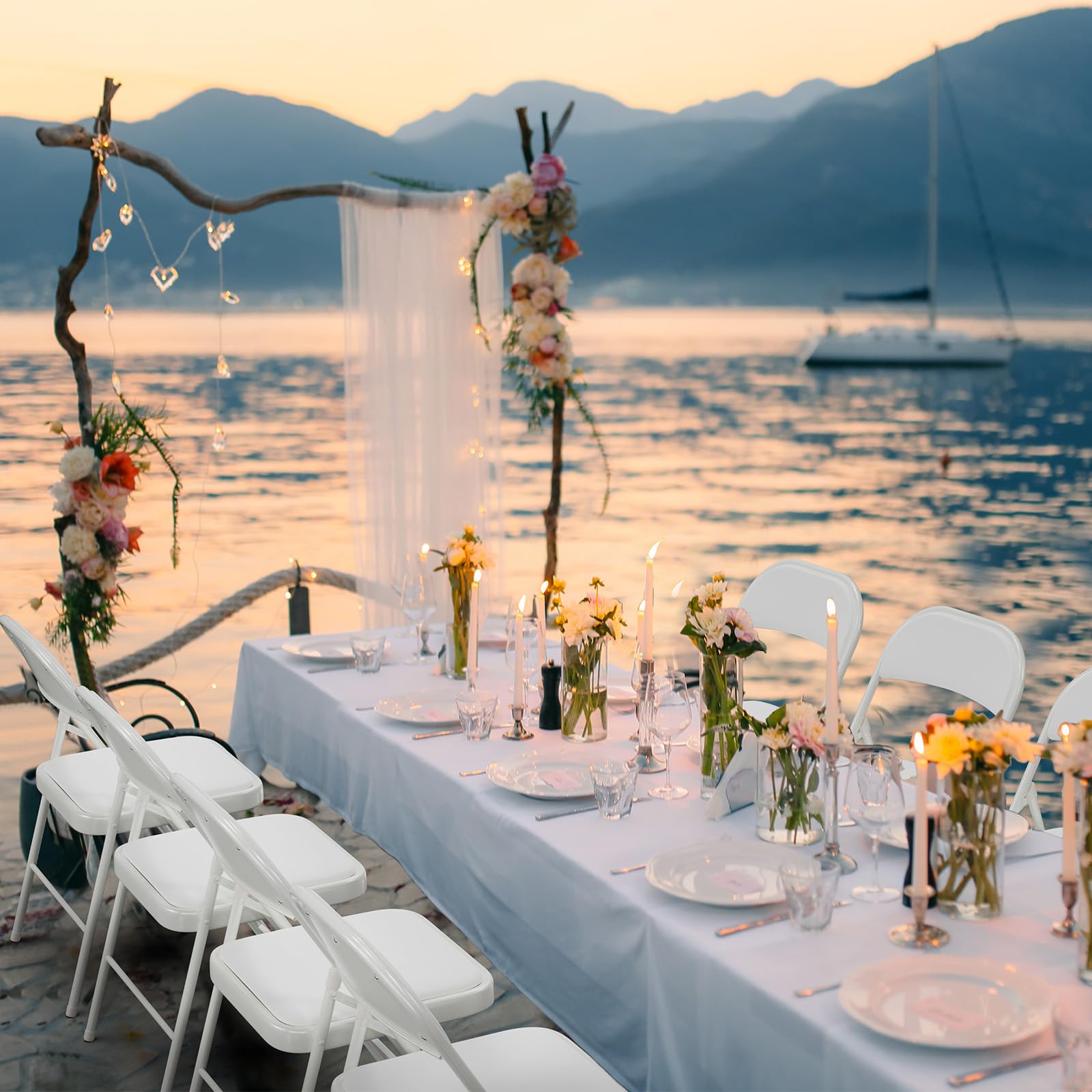 Folding Chairs with PU Leather Seat Set & Back White