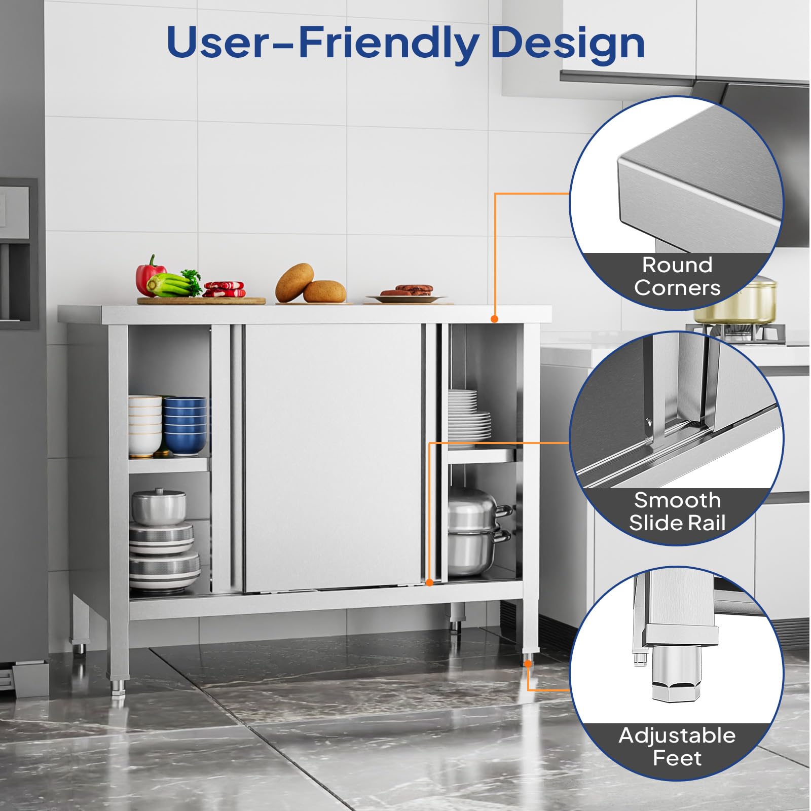 ROVSUN 39" x 19" Stainless Steel Table with Cabinet