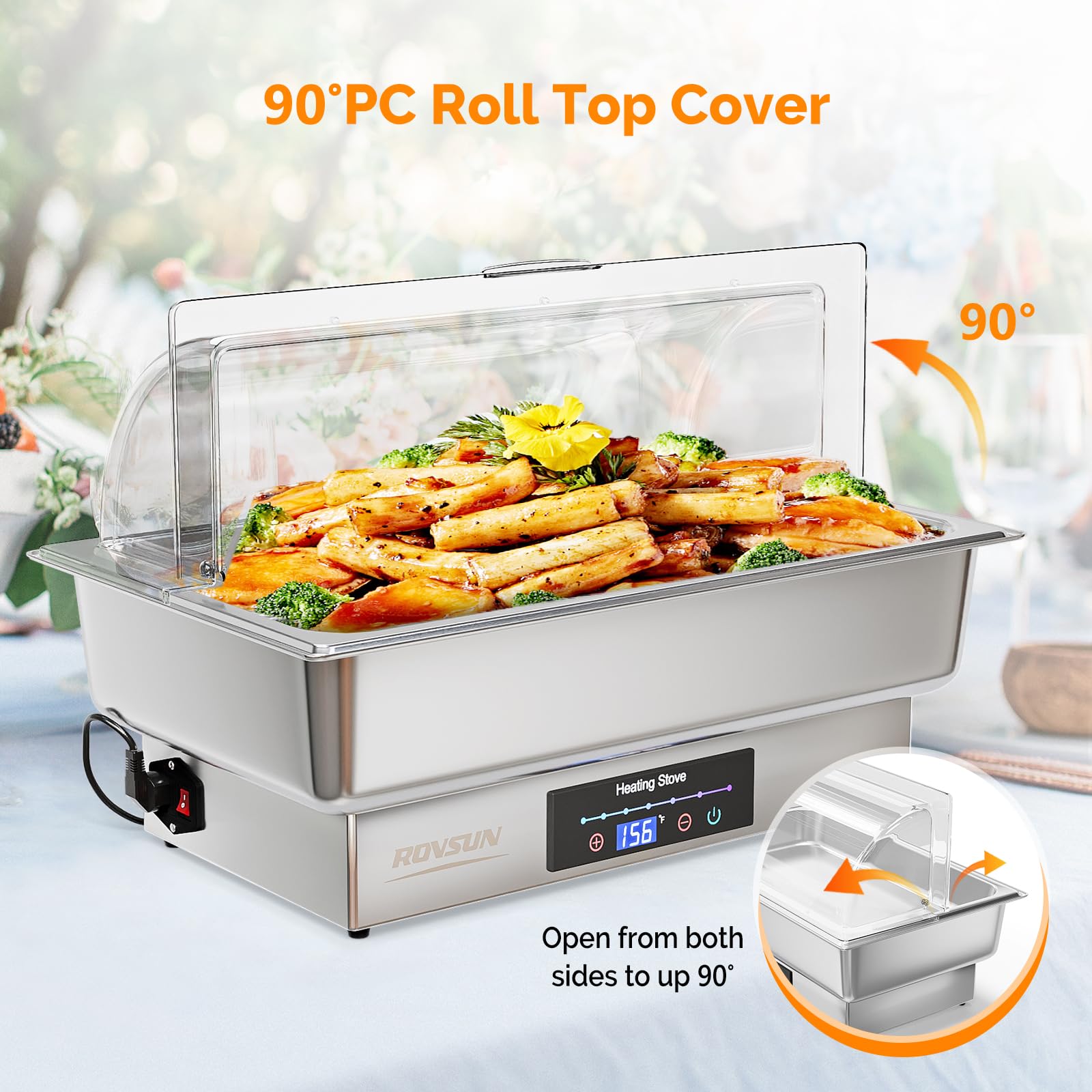 ROVSUN 9 QT Roll Top Electric Chafing Dish Buffet Set with PC Lid/Temp Control