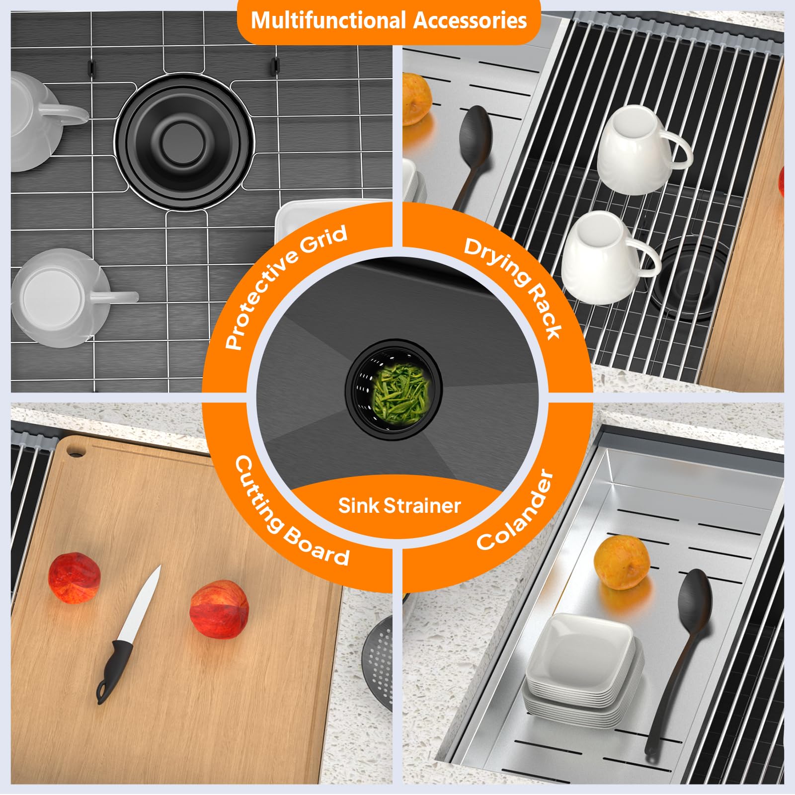 ROVSUN 30" x 19" Undermount Stainless Steel Sink for Kitchen Black