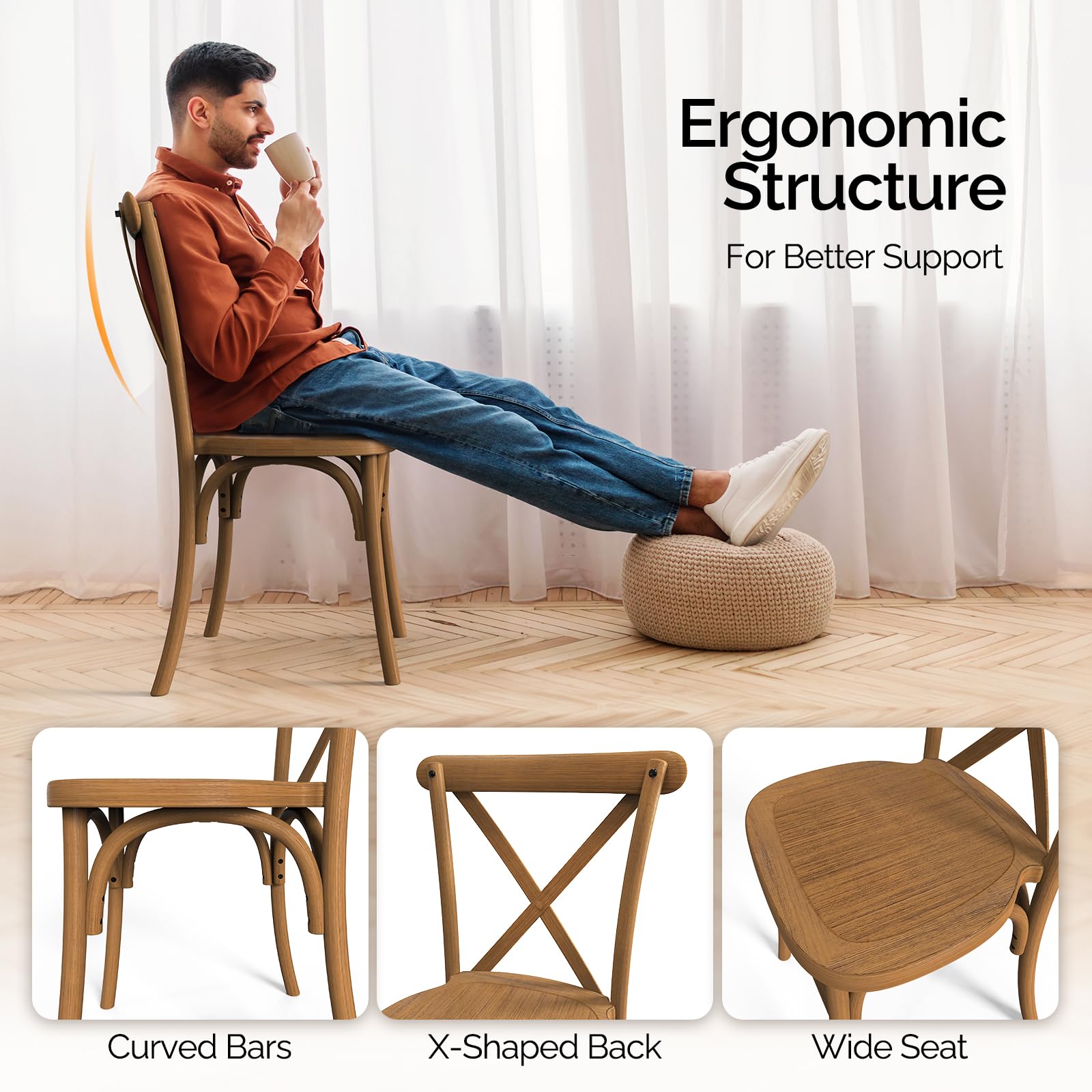 Plastic Outdoor Dining Chair Set Stackable with X Back Brown