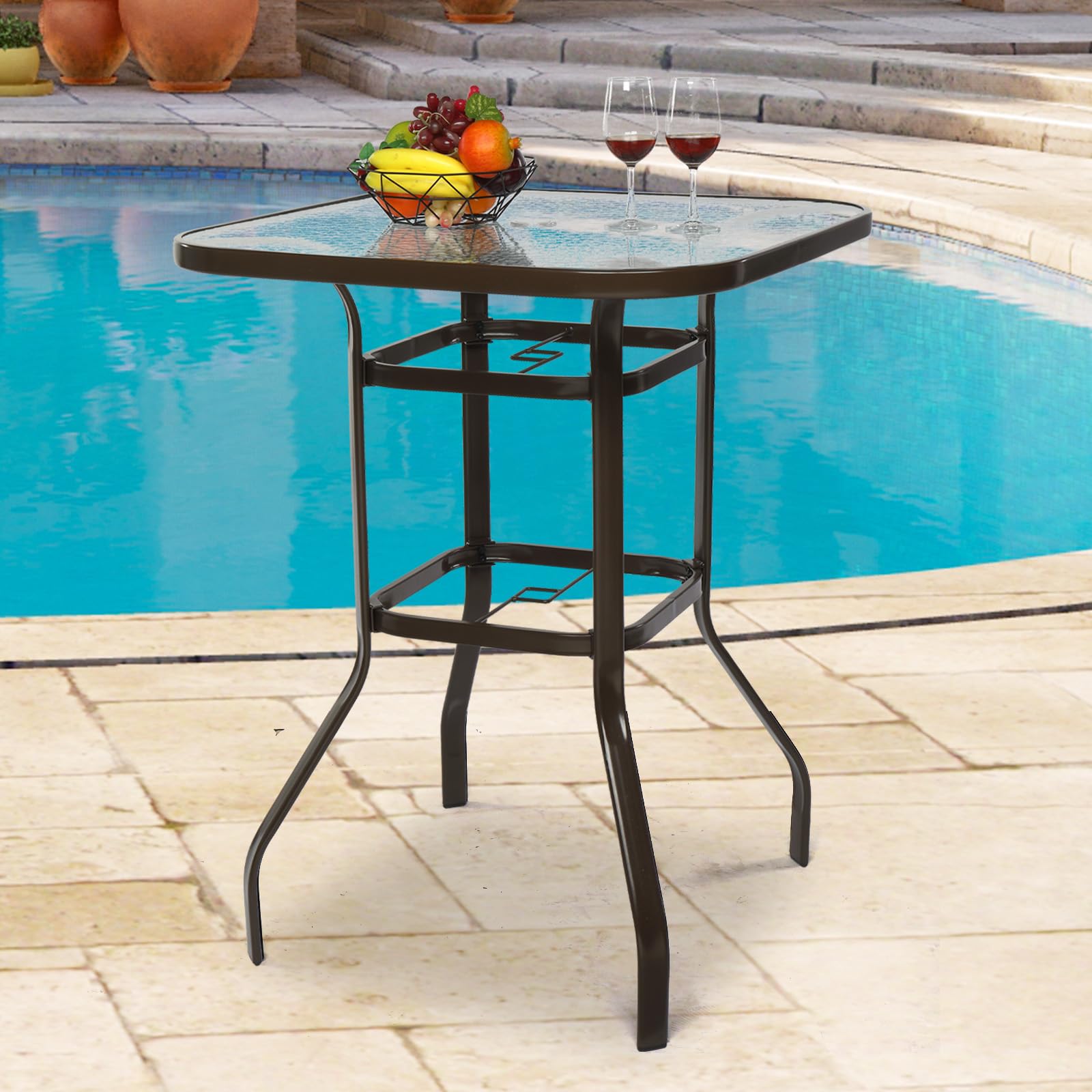 40" Outdoor Bar Table with Umbrella Hole Brown