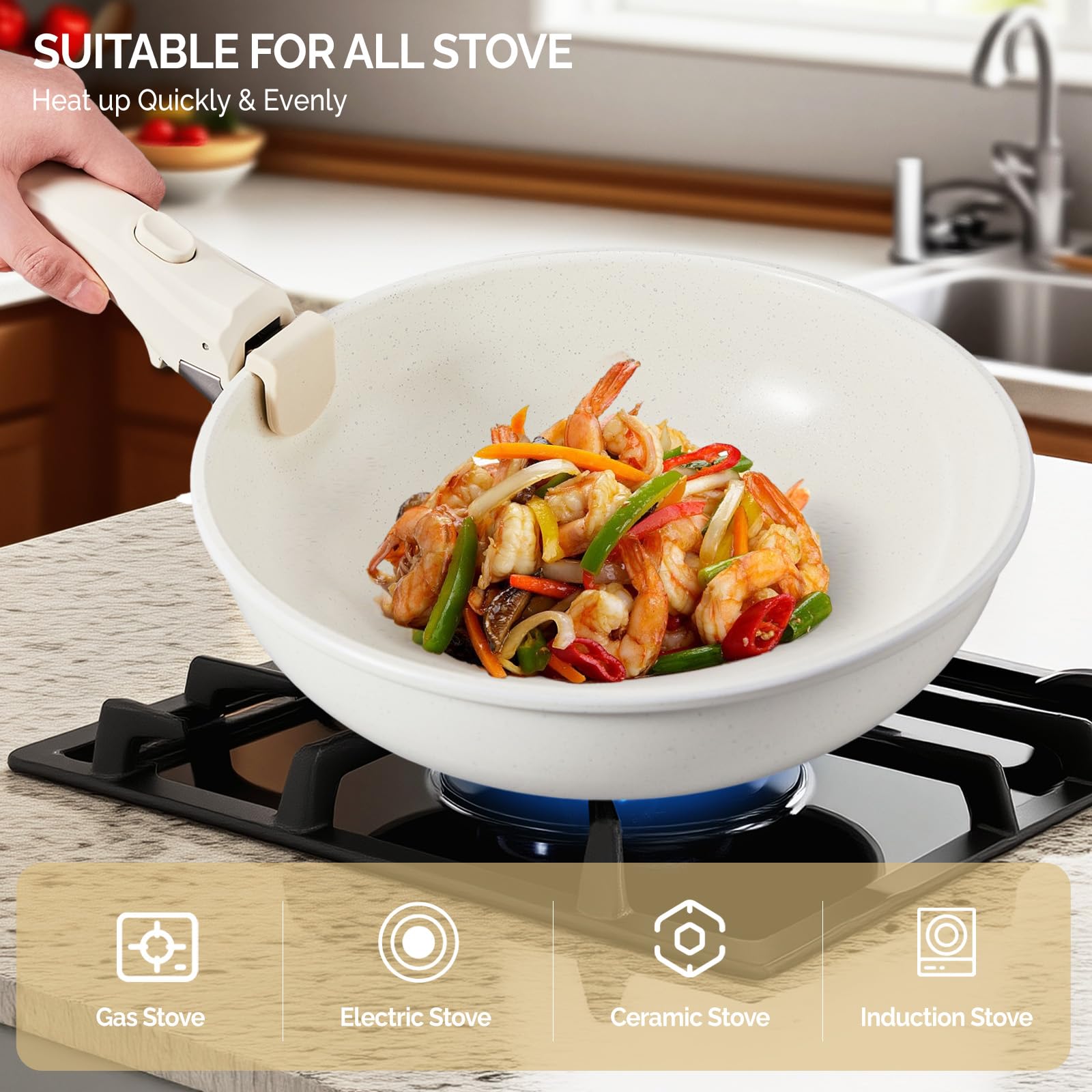 ROVSUN 22 Pcs Nonstick Pots and Pans Set with Detachable Handles