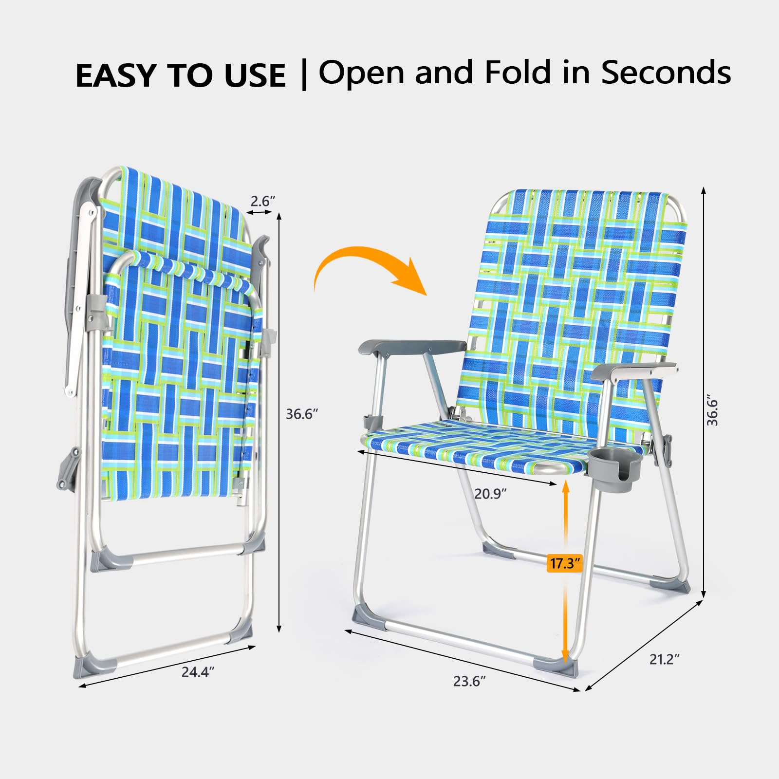 Oversized Outdoor Folding Camping Beach Chair Set with Cup Holder Blue