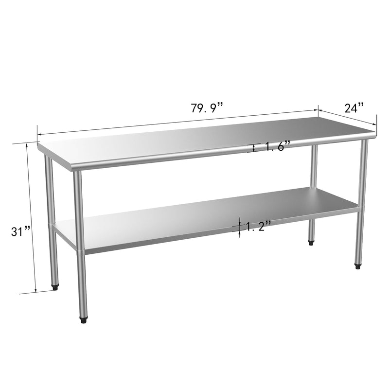 ROVSUN 72 x 24 Inch Stainless Steel Table with Undershelf