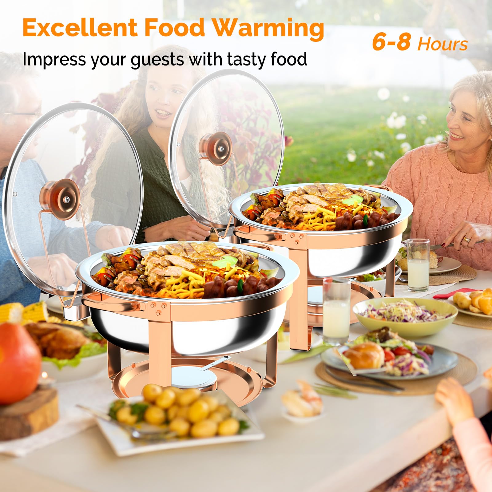 ROVSUN 6 QT Round Rose Gold Chafing Dish Buffet Set with Lid Holder