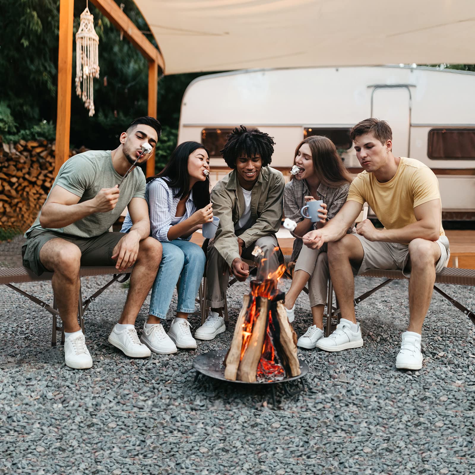 6 Feet Plastic Folding Bench Outdoor Picnic Party Seat Brown