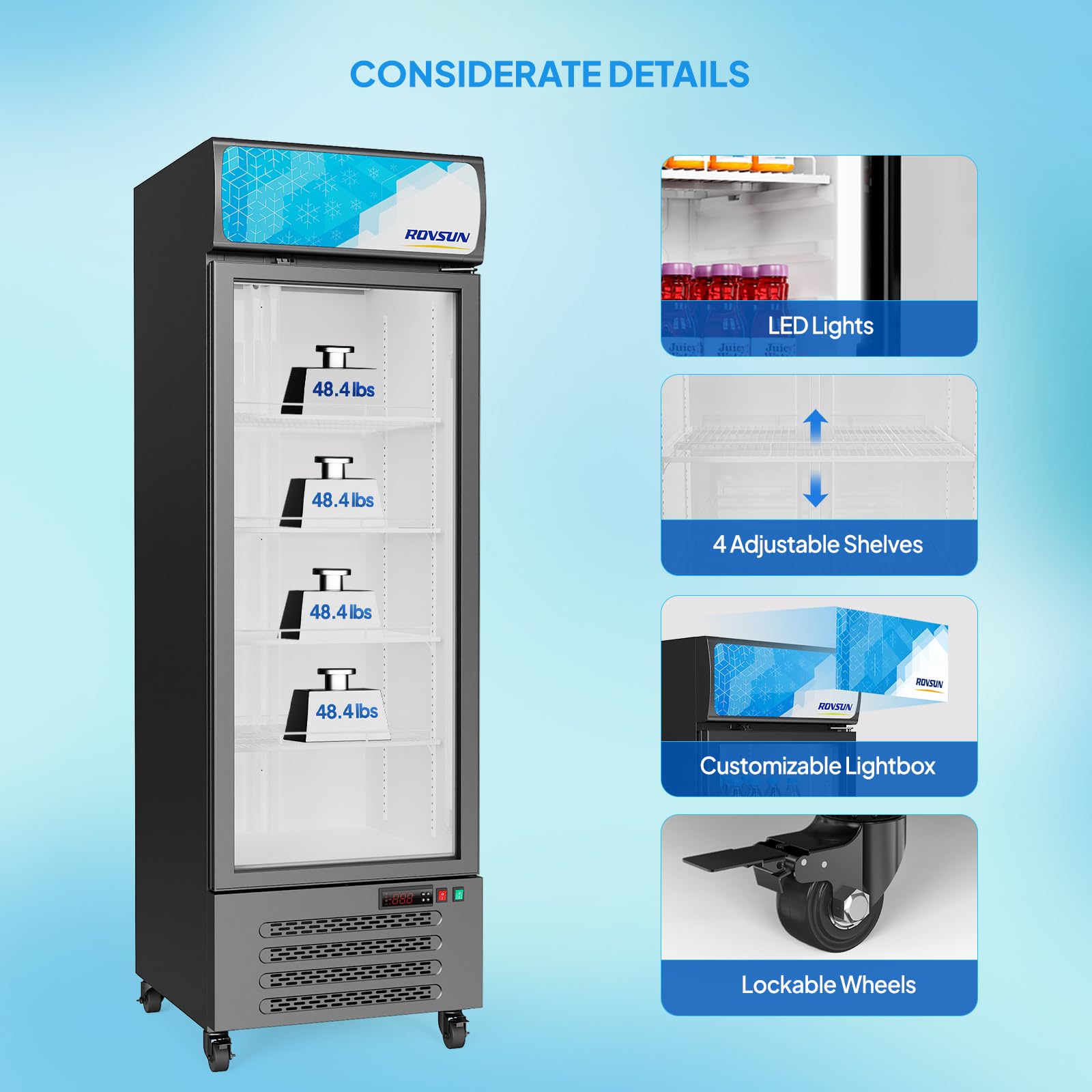 ROVSUN 25" 17 Cu.Ft. Black Glass Door Merchandising Refrigerator
