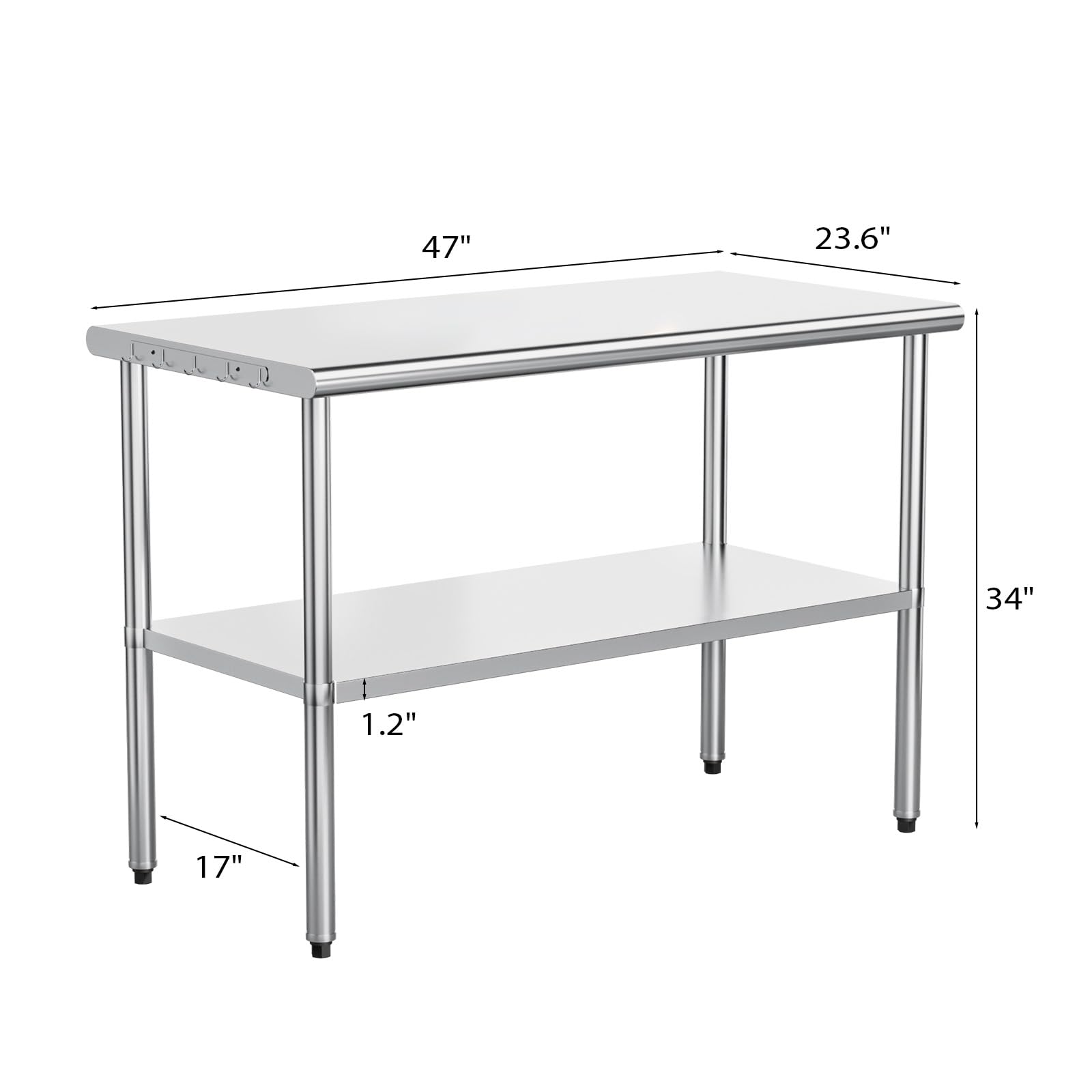 ROVSUN 47" x 24" Stainless Steel Table with Undershelf