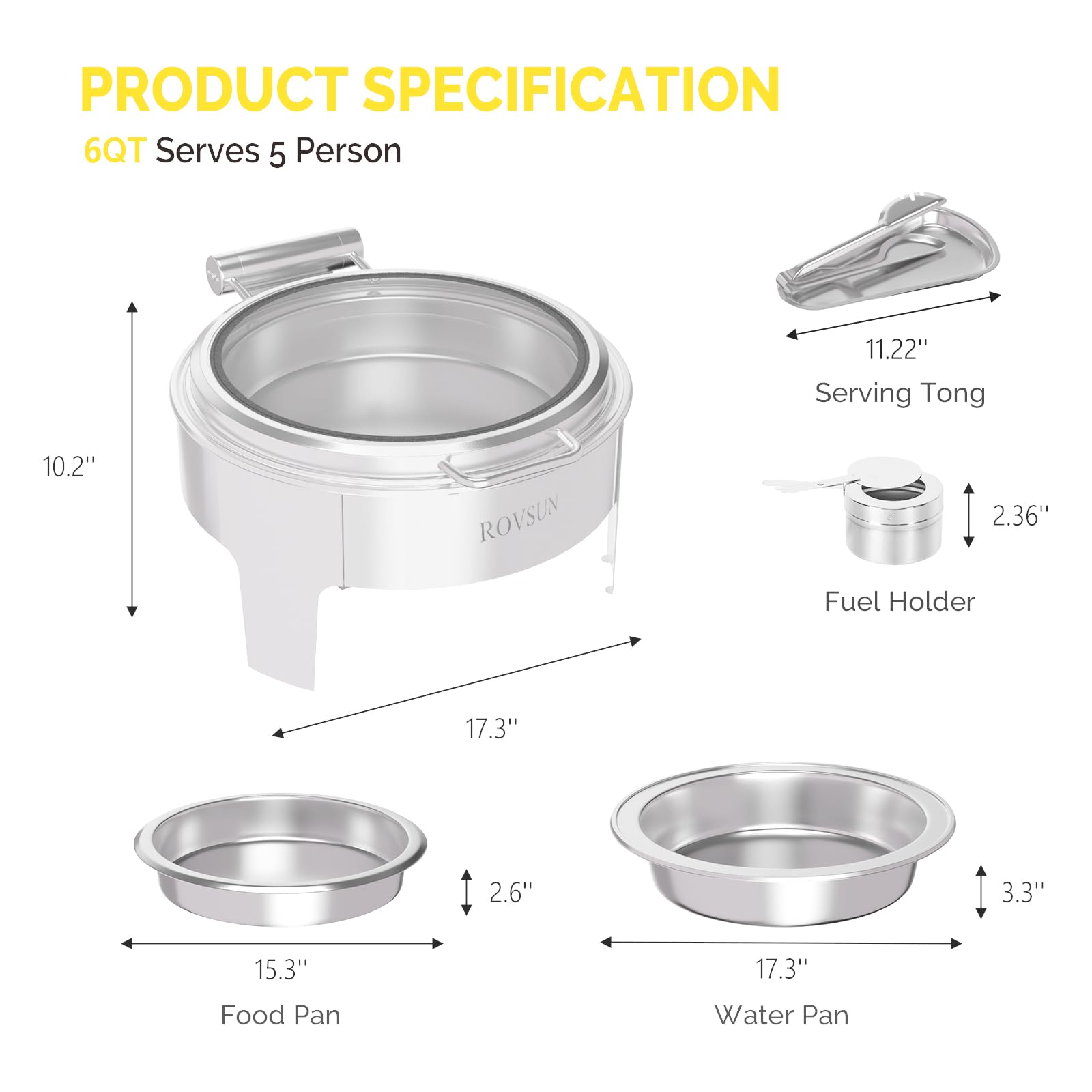 ROVSUN 6 QT Round Silver Chafing Dish Buffet Set with Serving Tong