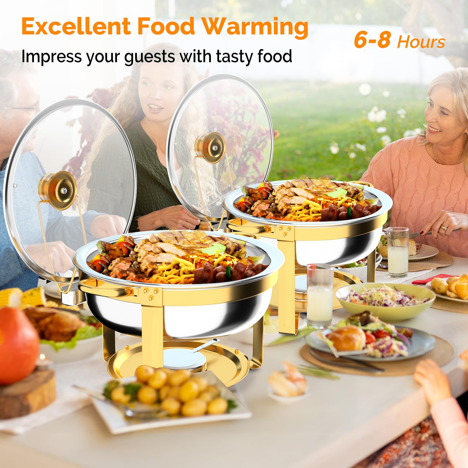 ROVSUN 6 QT Round Gold Chafing Dish Buffet Set with Lid Holder