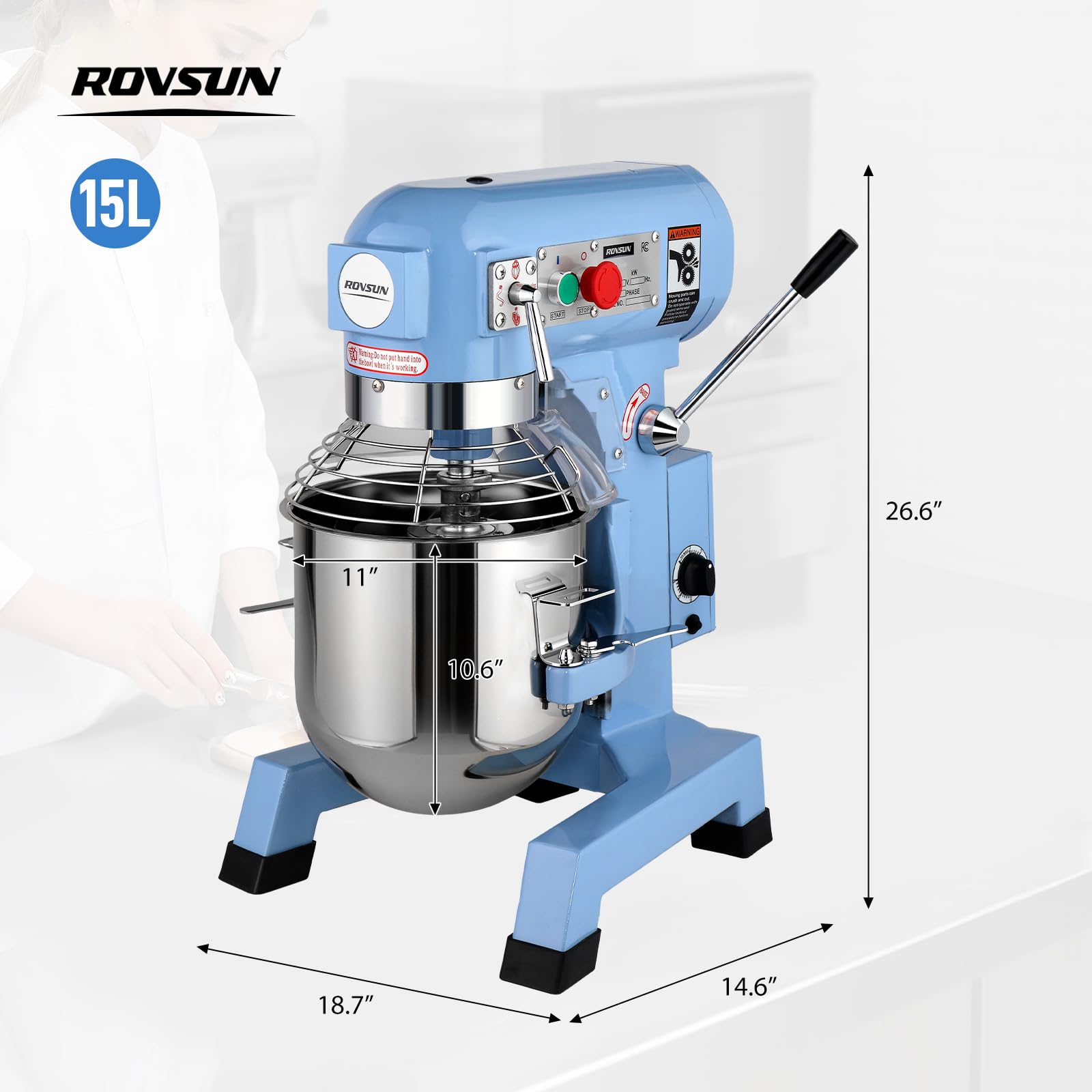 ROVSUN 15 QT 550W 110V Commercial Dough Mixer with 3 Speed Blue