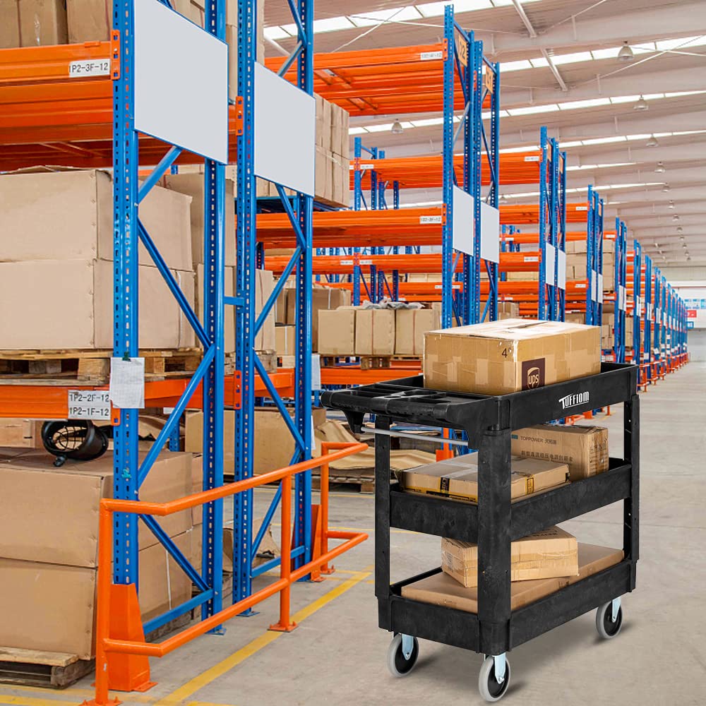 3-Tier 40" x 17" 550 lb. Capacity Plastic Utility Cart with Wheels Black