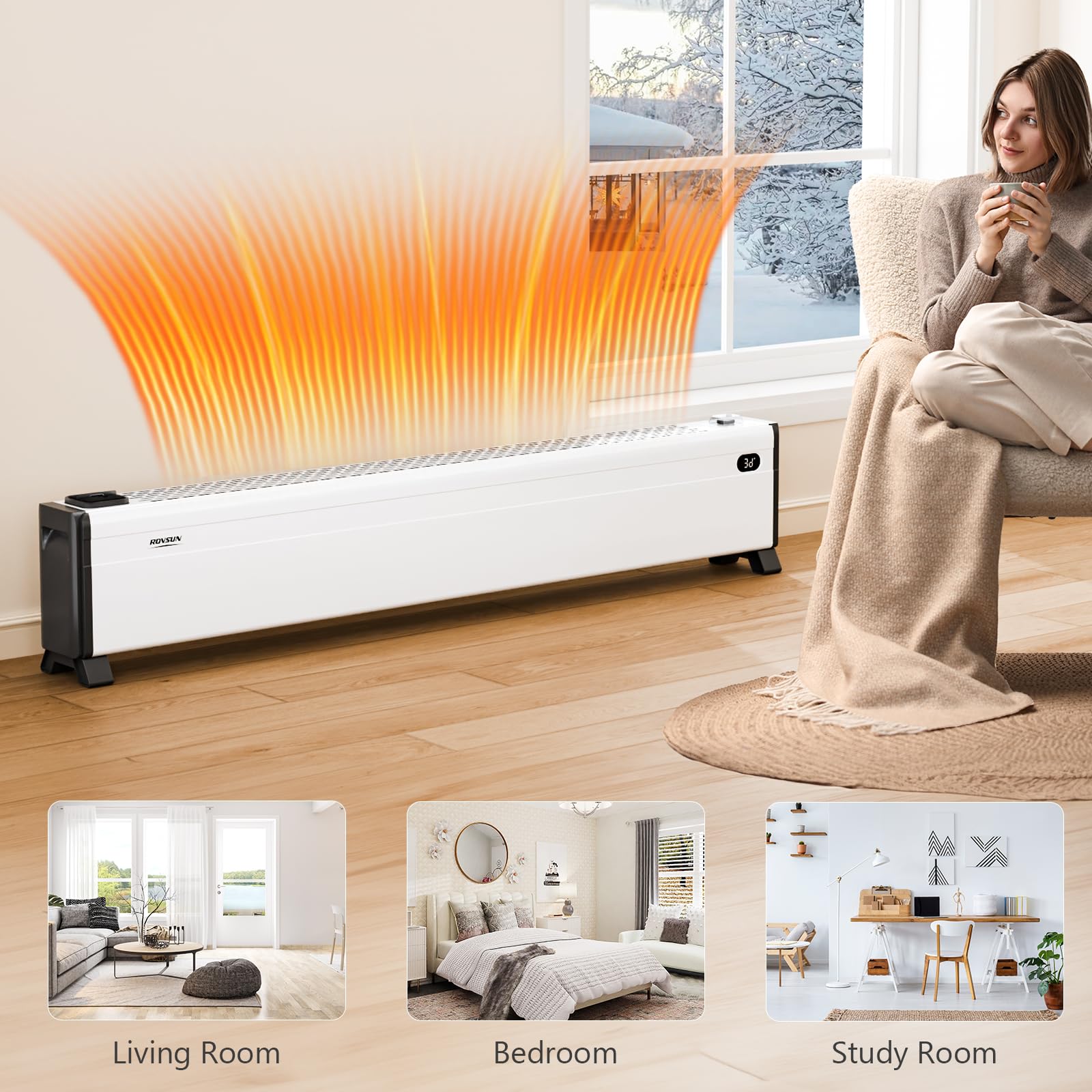 ROVSUN 48" Wide 1,500W 120V Electric Baseboard Heater with Knob Control