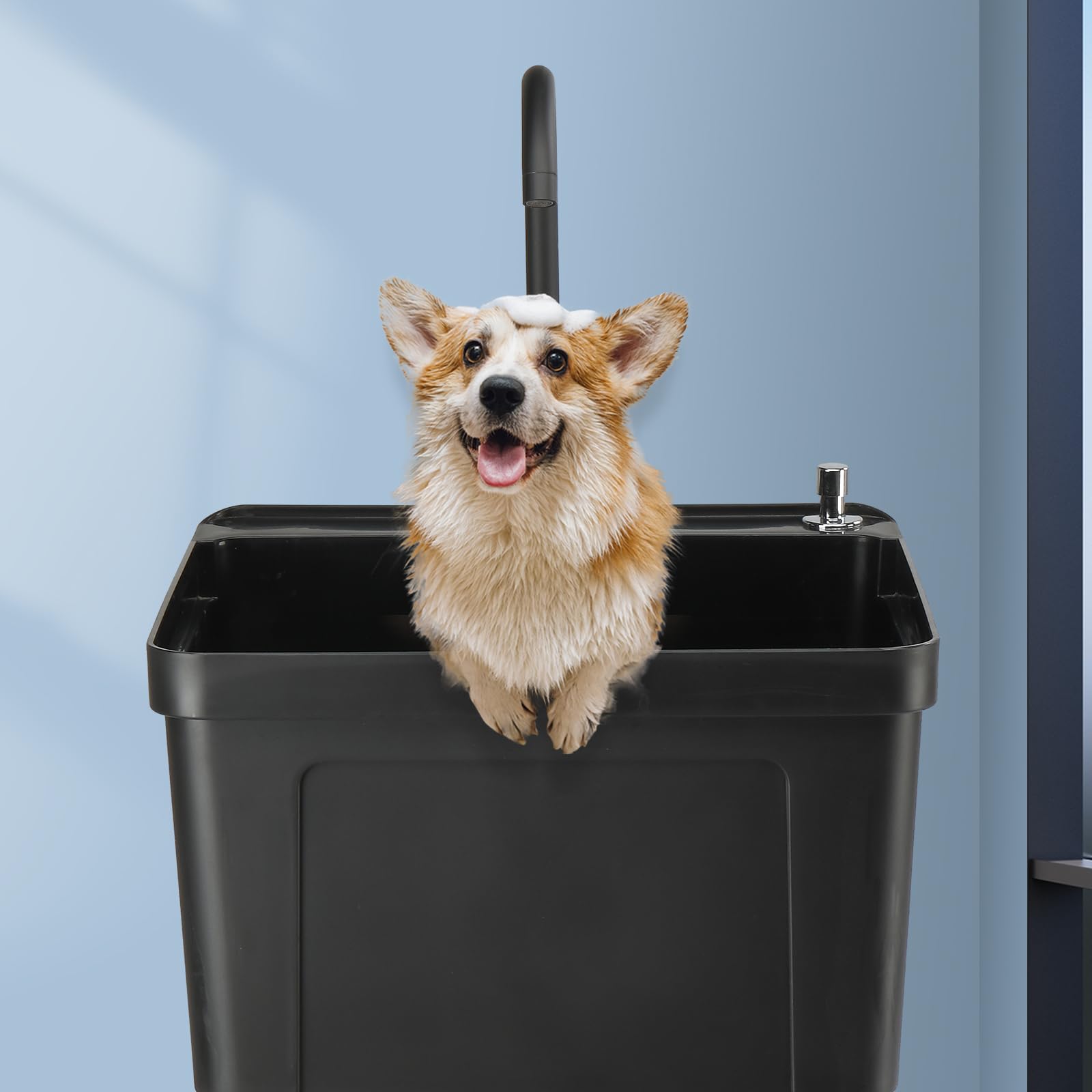 ROVSUN 20" X 19" Plastic Utility Sink Freestanding with Faucet Black