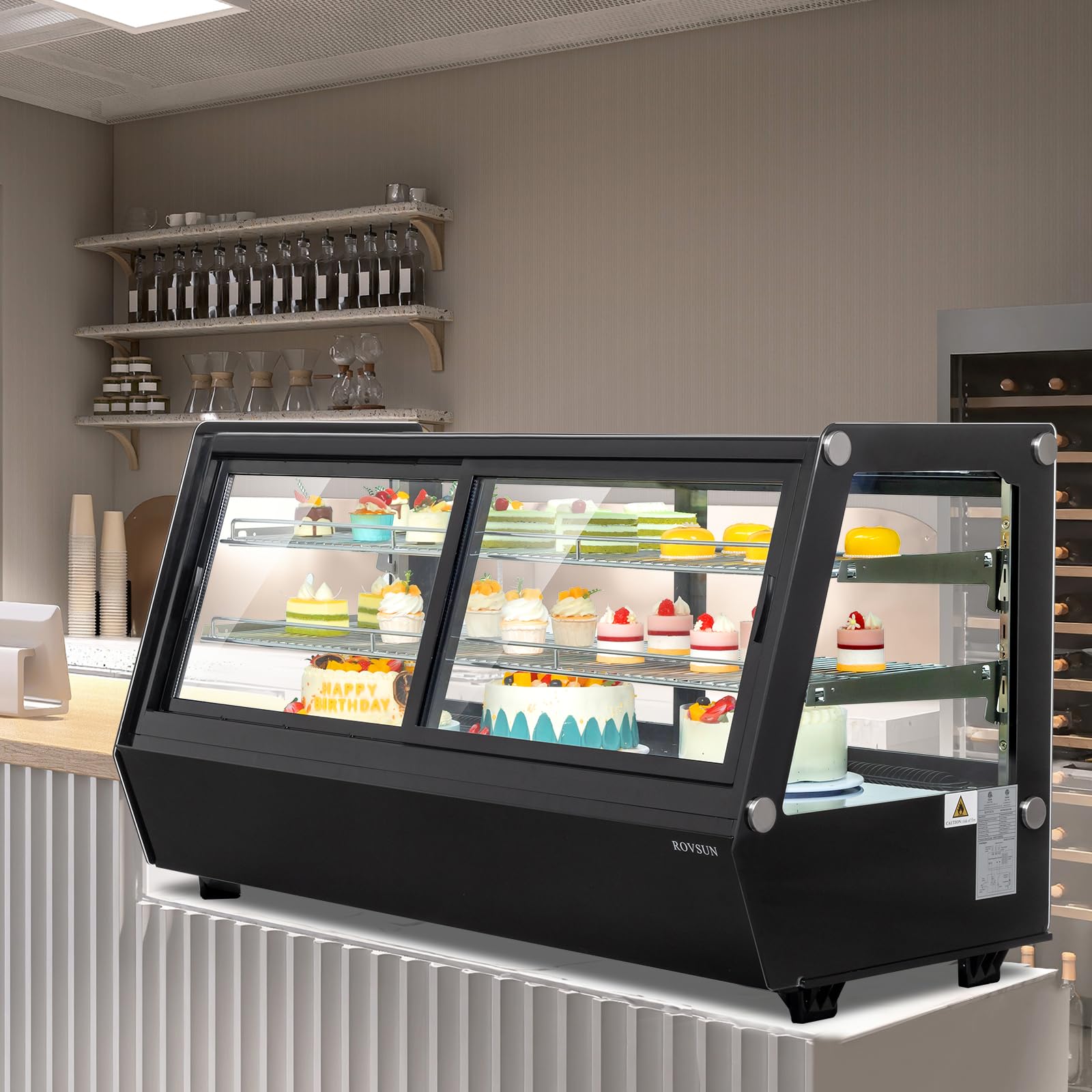 ROVSUN 48" 7.1 Cu.Ft. 400W 110V Black Refrigerated Bakery Display Case