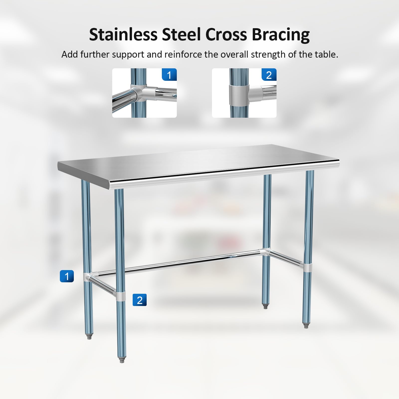 ROVSUN 48" x 24" Open Base Stainless Steel Work Table