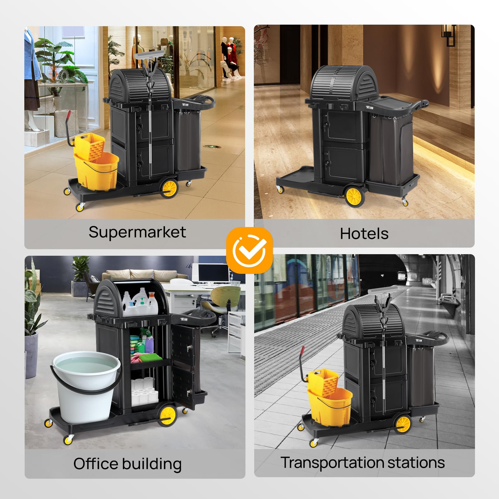 51" Janitorial Cart Cleaning Cart with Key-Locking Cabinet