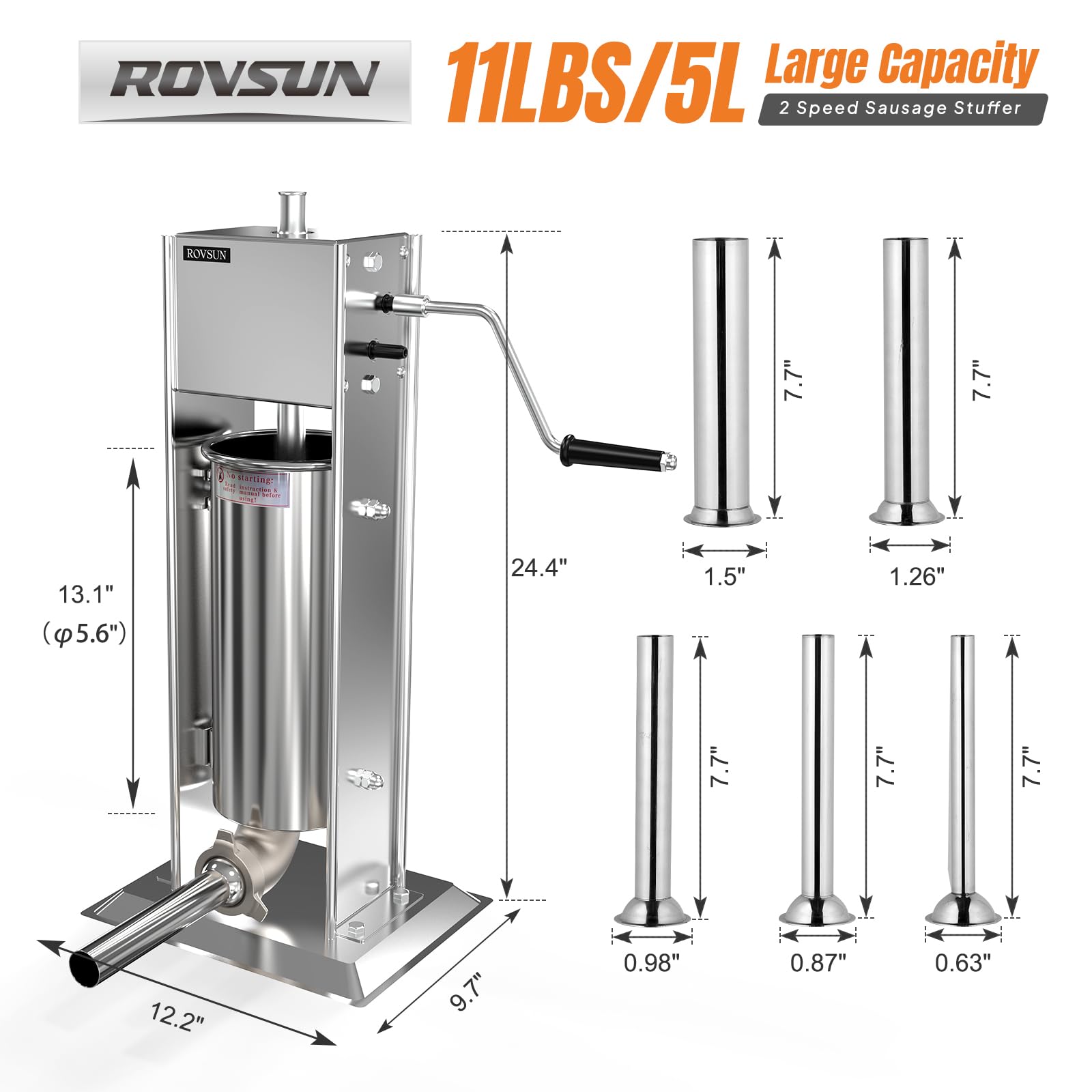 ROVSUN 11 lb. Manual Sausage Stuffer with 5 Stuffing Tubes
