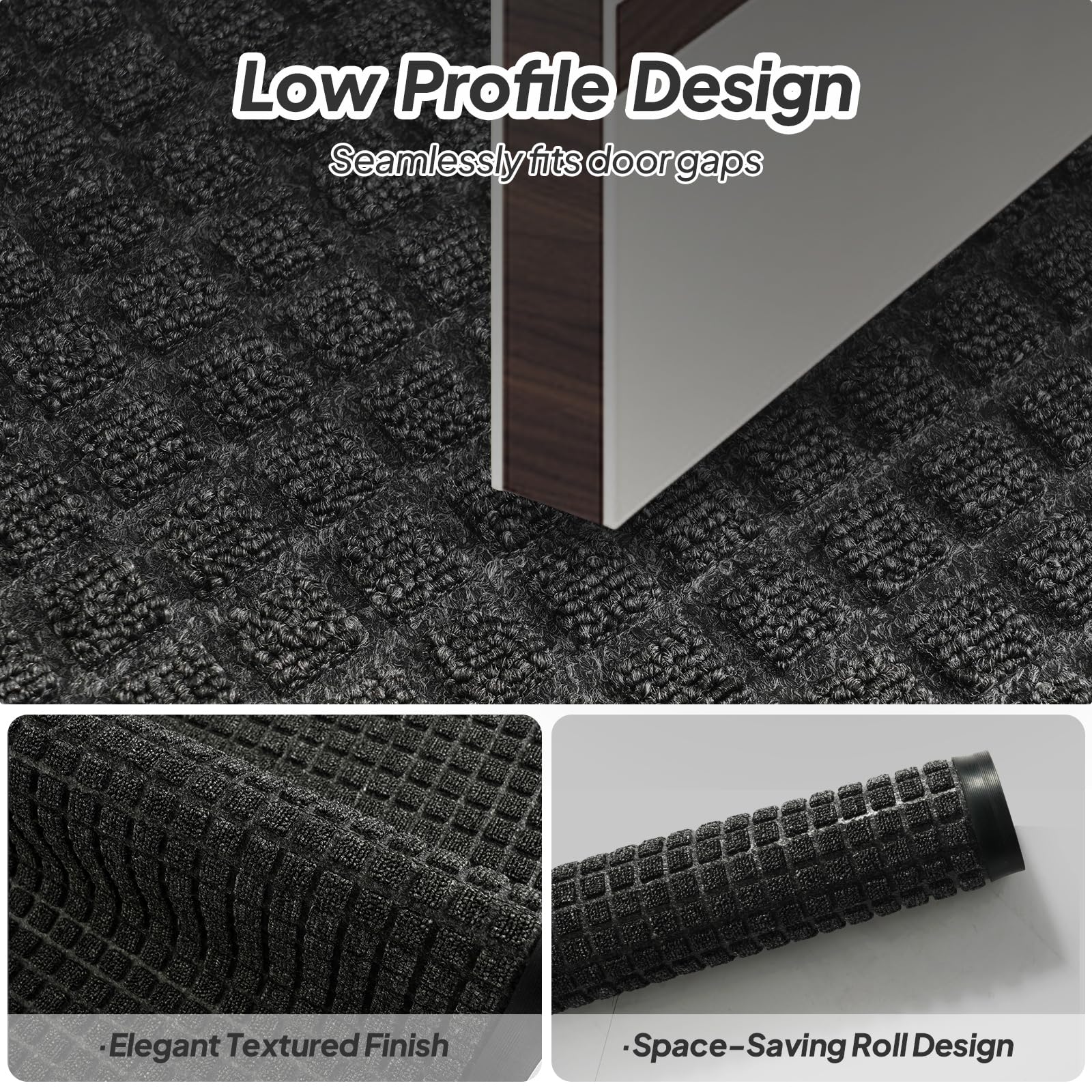 ROVSUN 35.4" × 23.6" Front Door Mat with Square Pattern Non-Slip Grey