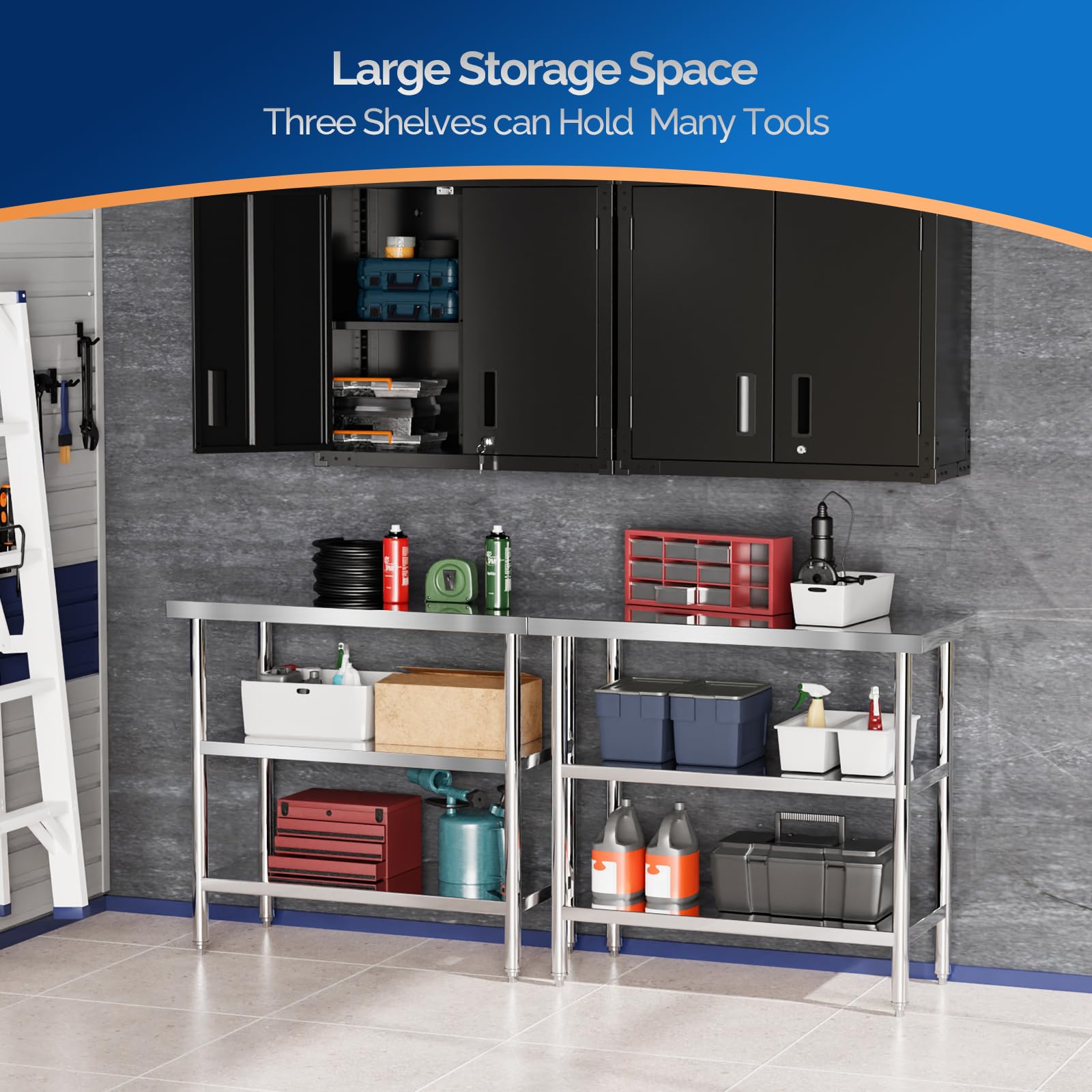 ROVSUN 36" x 18" Stainless Steel Table with 2 Shelves