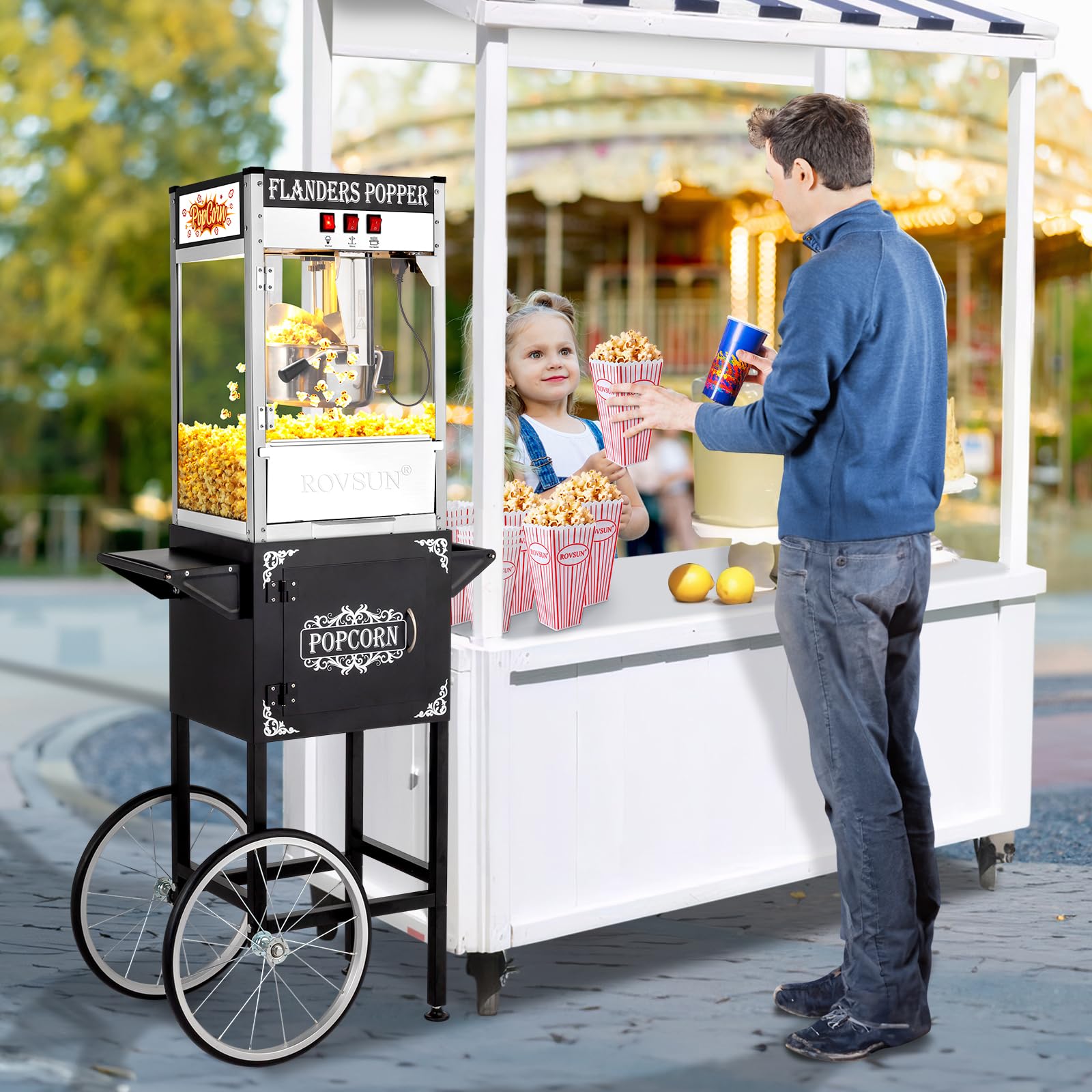 ROVSUN 10 oz Black Popcorn Machine with Cart