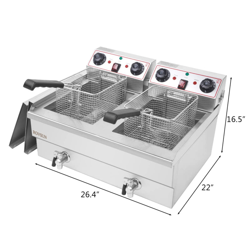 ROVSUN 24.9QT 110V 3400W Double Tank Electric Deep Fryer with Timer & Oil Drain