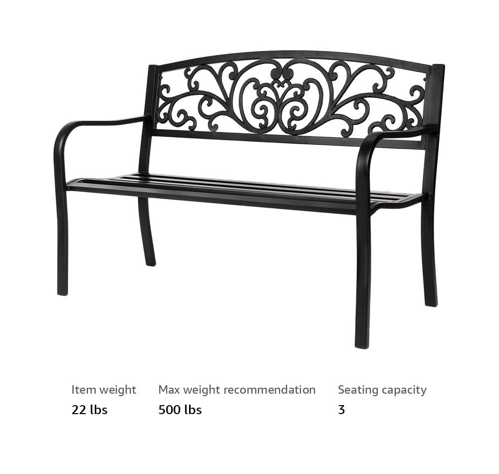 50" Outdoor Bench Metal with Floral Back