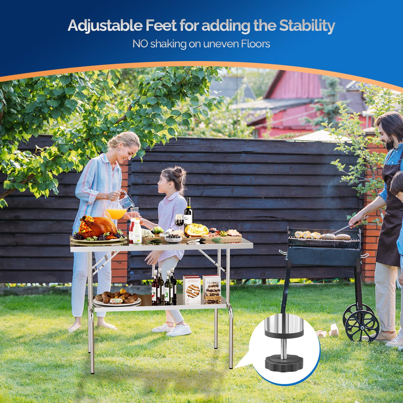 ROVSUN 48" x 24" Stainless Steel Folding Work Table with Undershelf