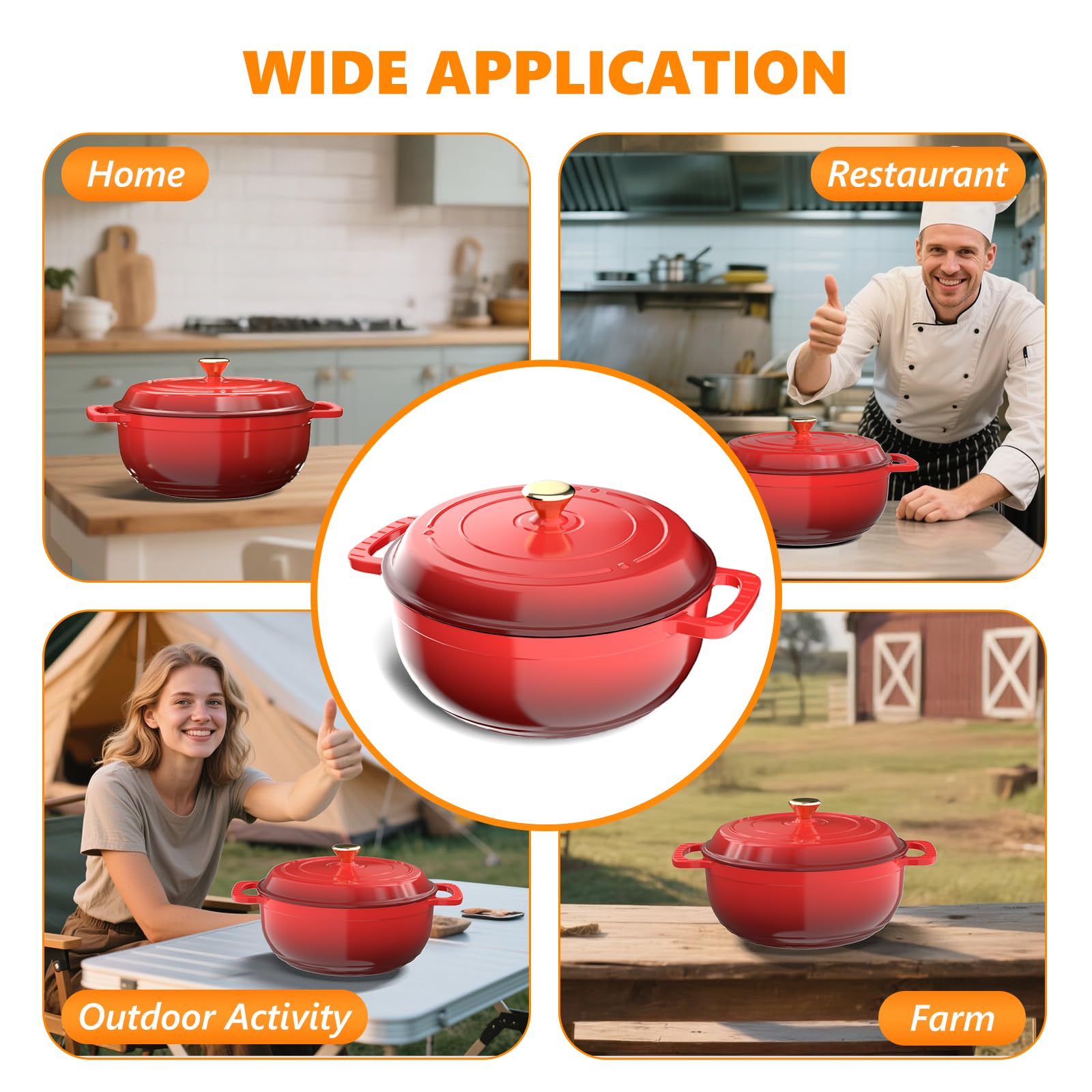 ROVSUN 7.5 QT Enameled Cast Iron Round Dutch Oven Red