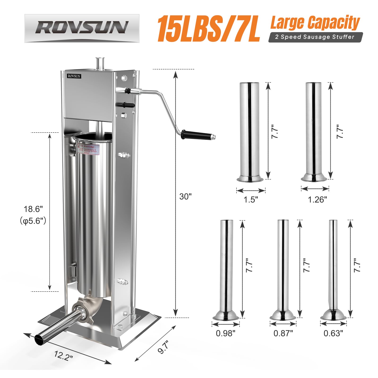 ROVSUN 15 lb. Manual Sausage Stuffer with 5 Stuffing Tubes