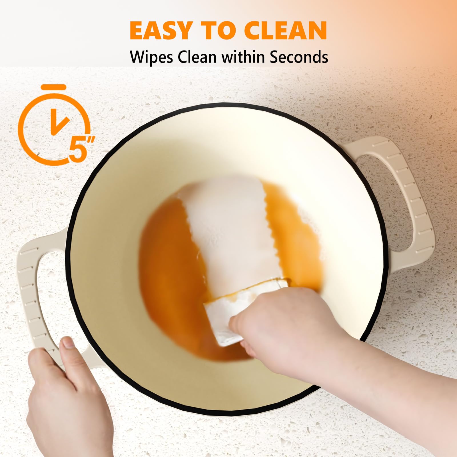 ROVSUN 7.5 QT Enameled Cast Iron Round Dutch Oven Cream White