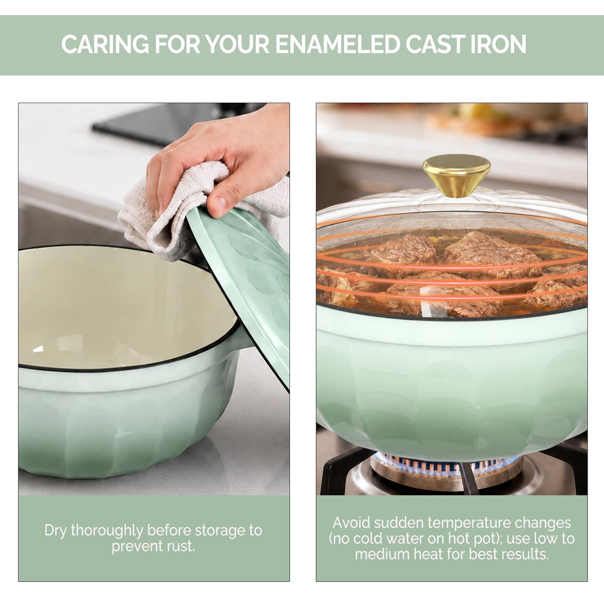 ROVSUN 7.5 QT Enameled Cast Iron Round Dutch Oven Green Gradient