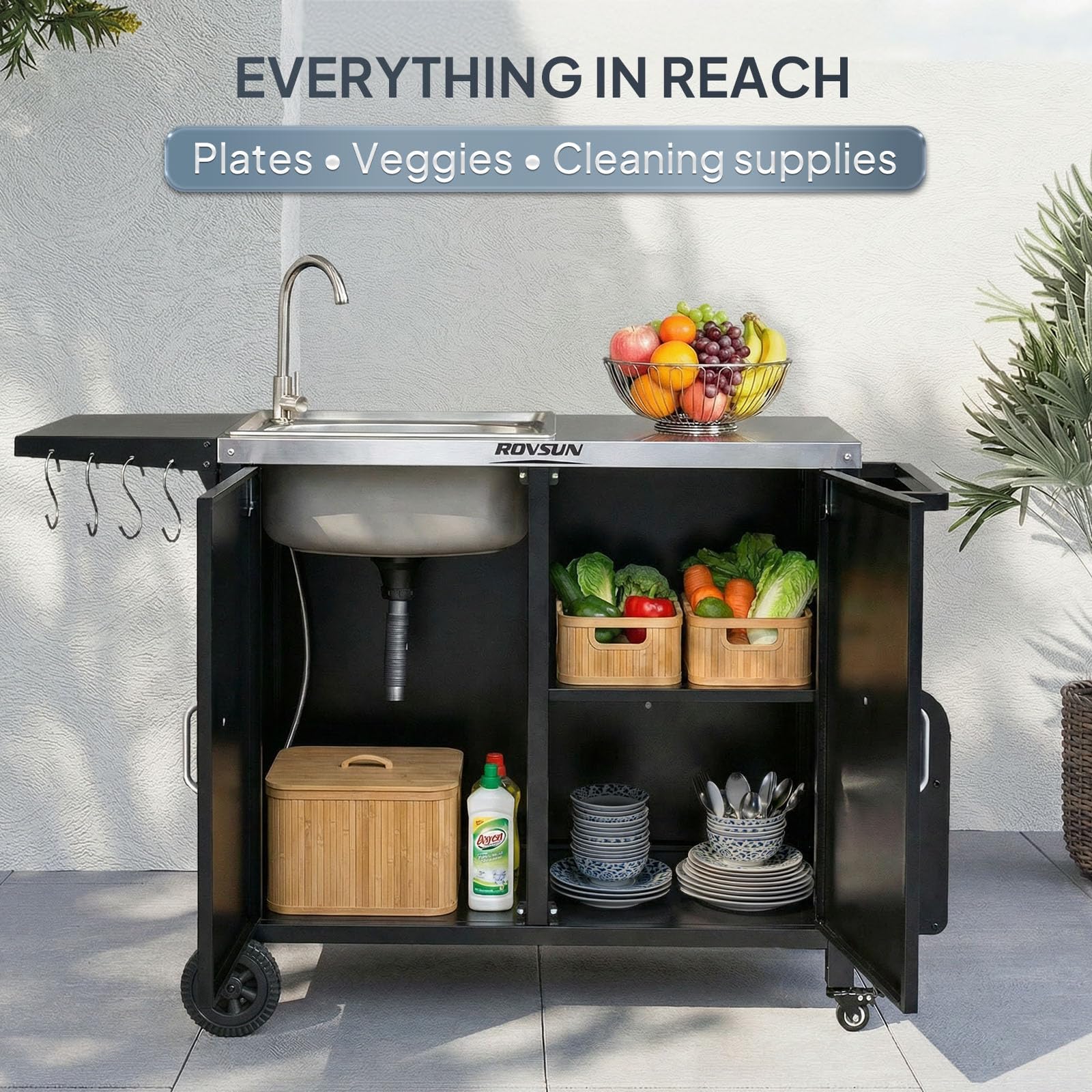 ROVSUN 55" Outdoor Grill Cart with Sink