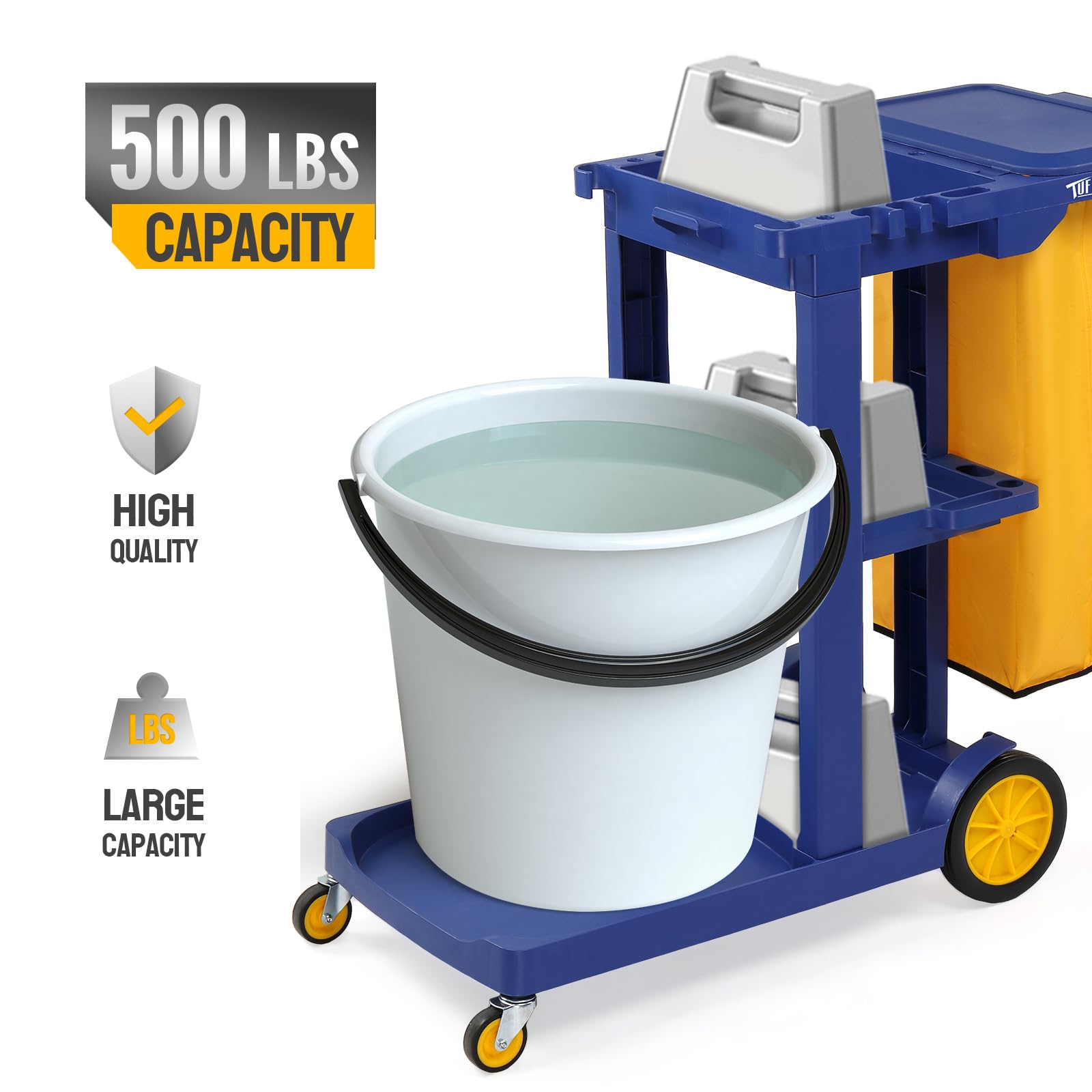 3-Tier 500 LBS Capacity Janitorial Cart with 15 Gallon Bag Blue