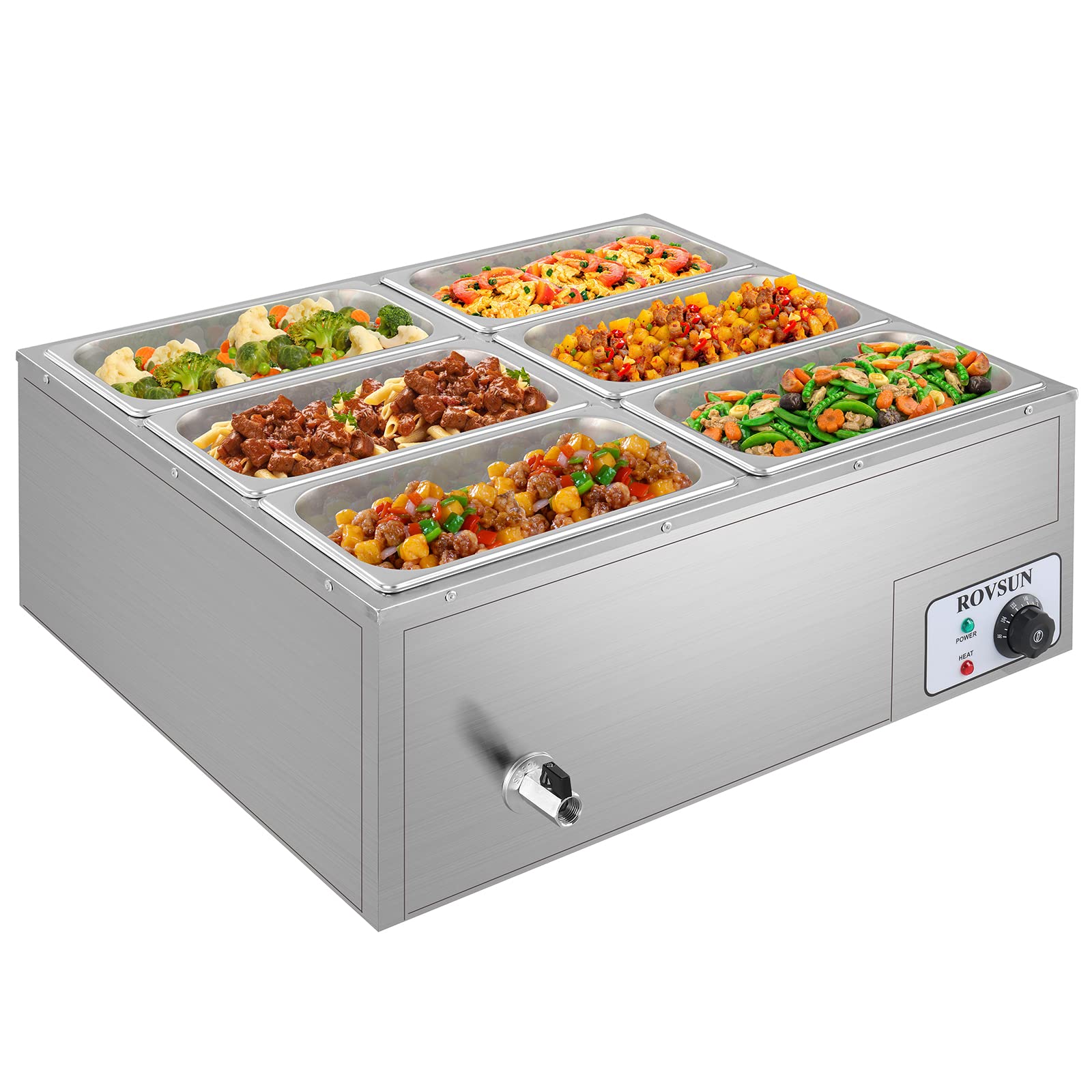 ROVSUN 42.3 QT 1200W 110V 6-Pan Electric Steam Table Food Warmer Countertop
